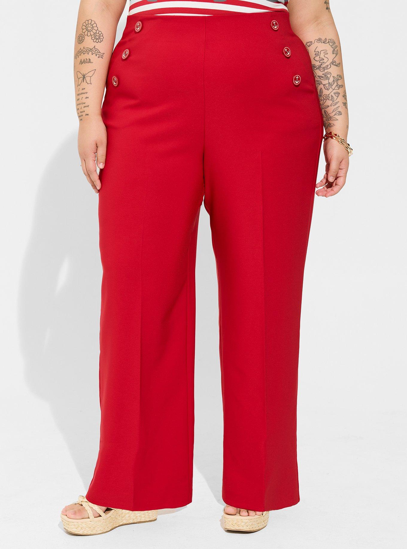 Pull-On Wide Leg Sharkskin High-Rise Retro Chic Nautical Pant