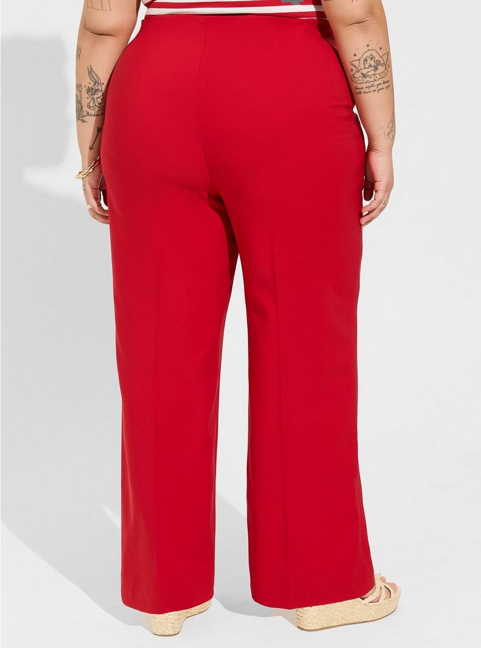 Retro Chic Pull-On Wide Leg Studio Refined Crepe High-Rise Nautical Pant, JESTER RED, alternate