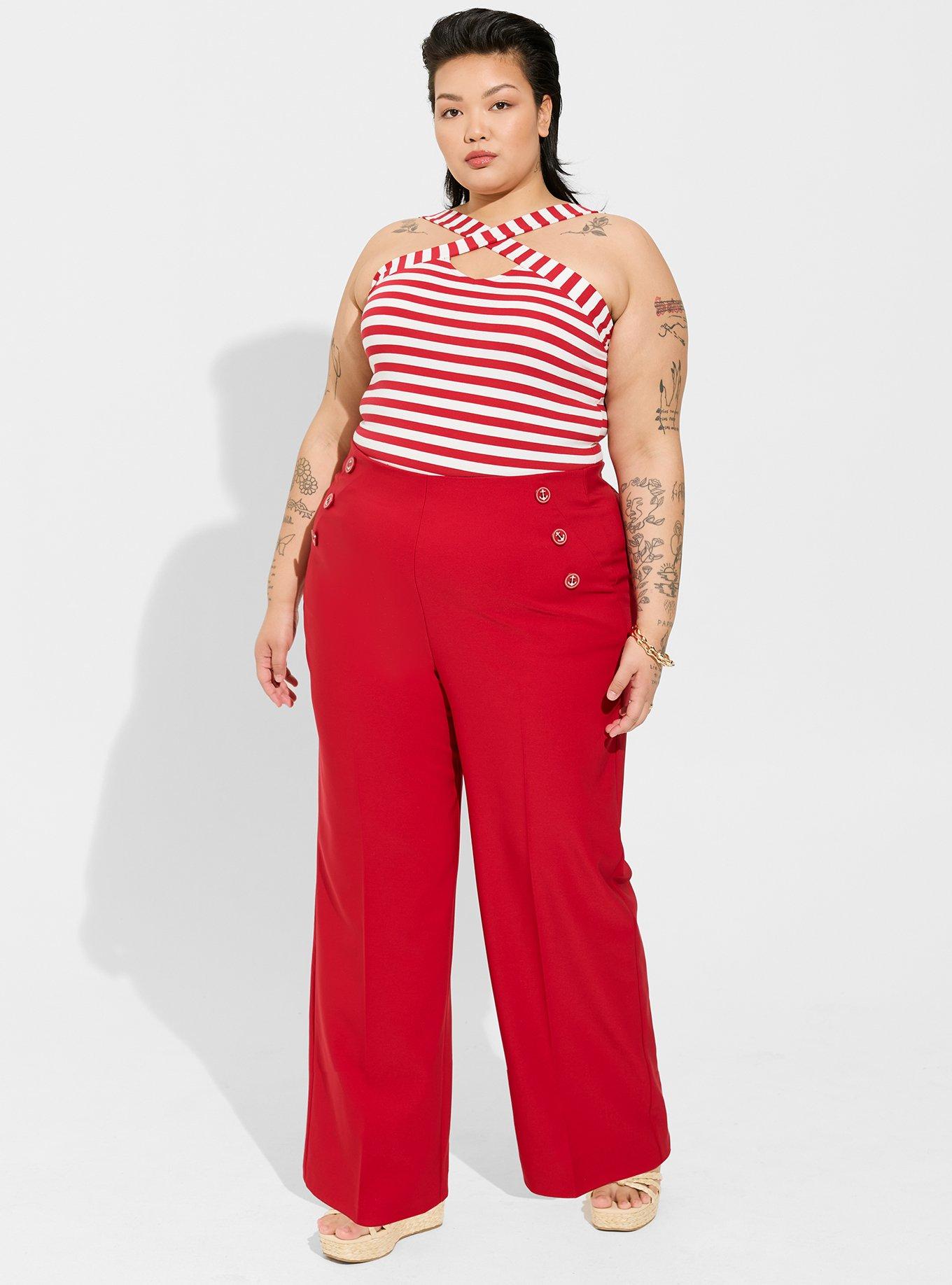 Pull-On Wide Leg Sharkskin High-Rise Retro Chic Nautical Pant