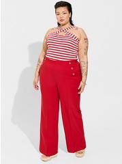 Retro Chic Pull-On Wide Leg Studio Refined Crepe High-Rise Nautical Pant, JESTER RED, hi-res