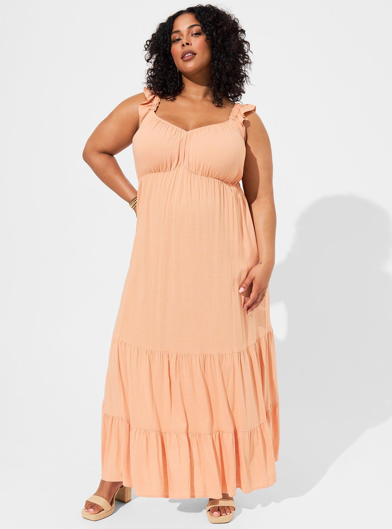 Maxi Rayon Slub Ruffle Strap Tiered Dress