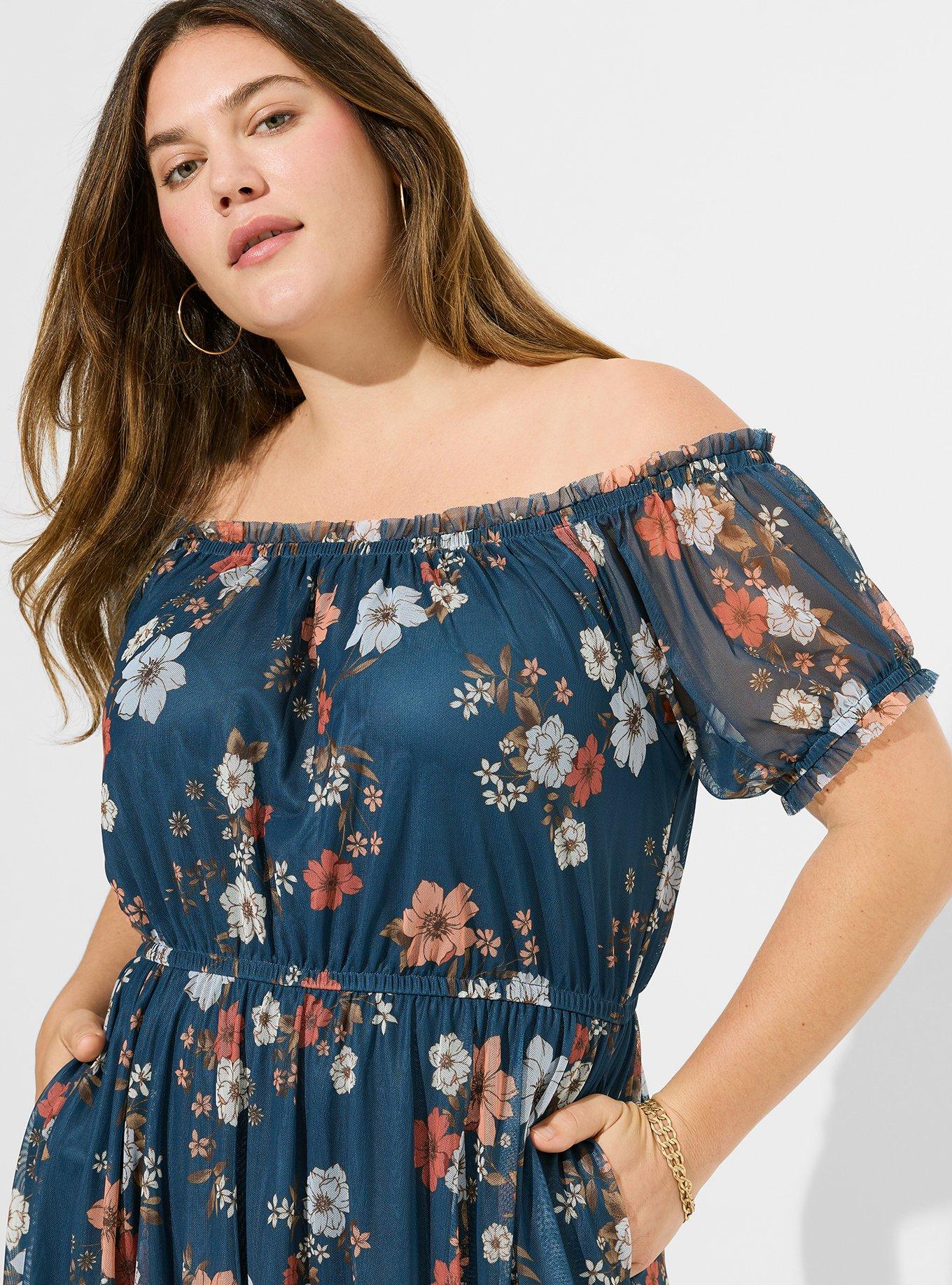 Plus Size Midi Mesh Off Shoulder Peasant Dress Torrid