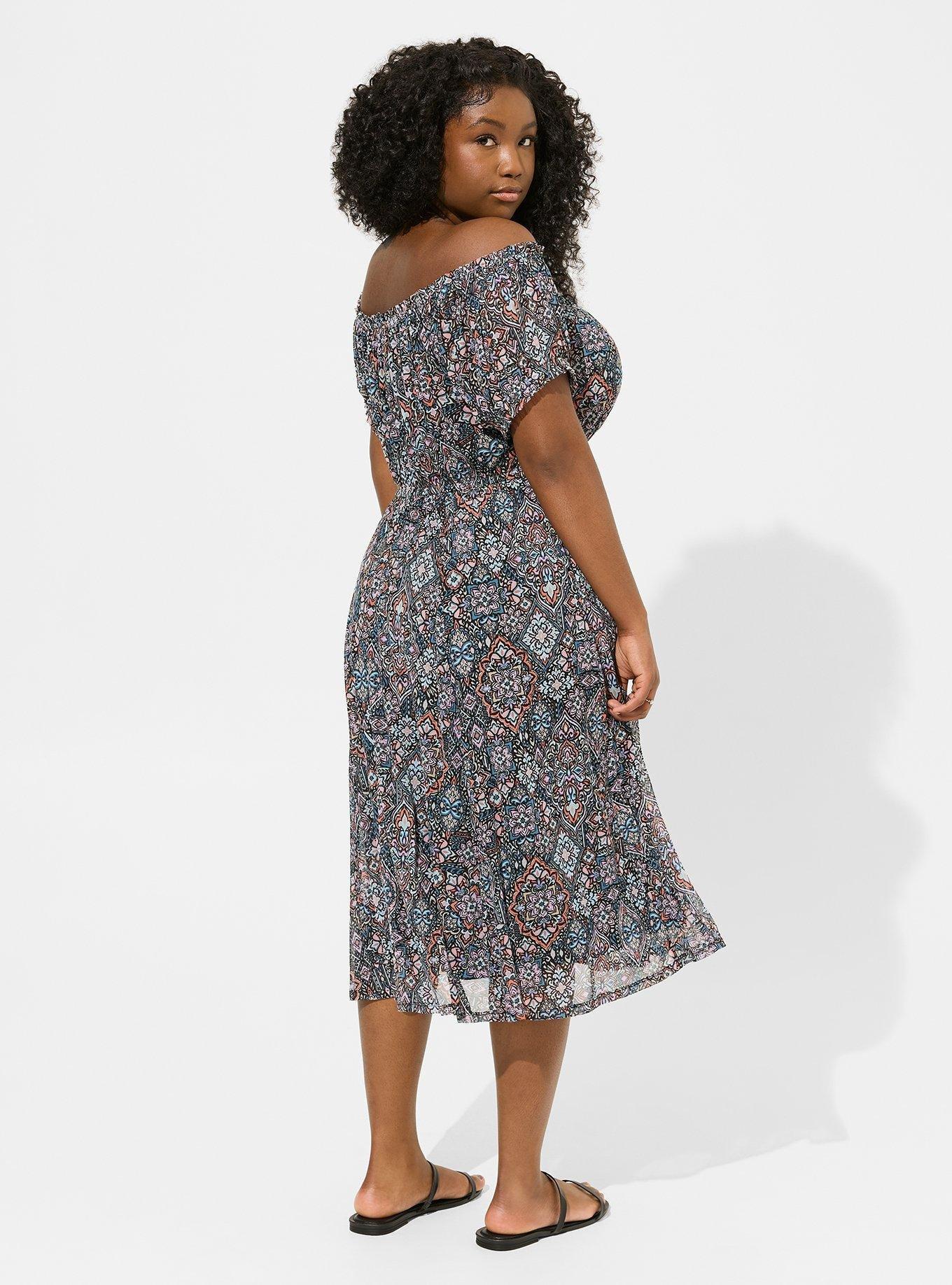 Plus Size - Midi Mesh Off Shoulder Peasant Dress - Torrid
