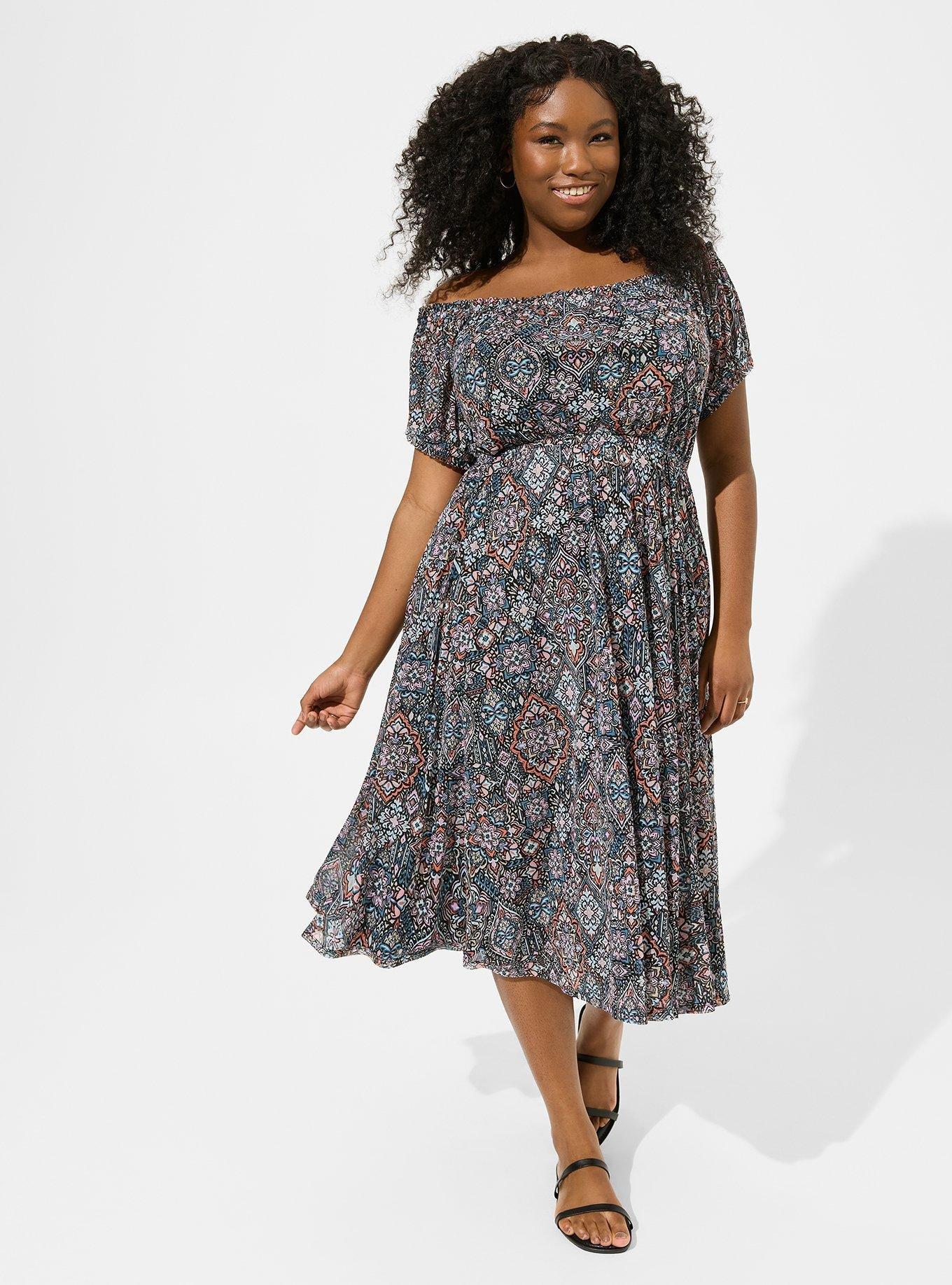 Plus Size Midi Mesh Off Shoulder Peasant Dress Torrid