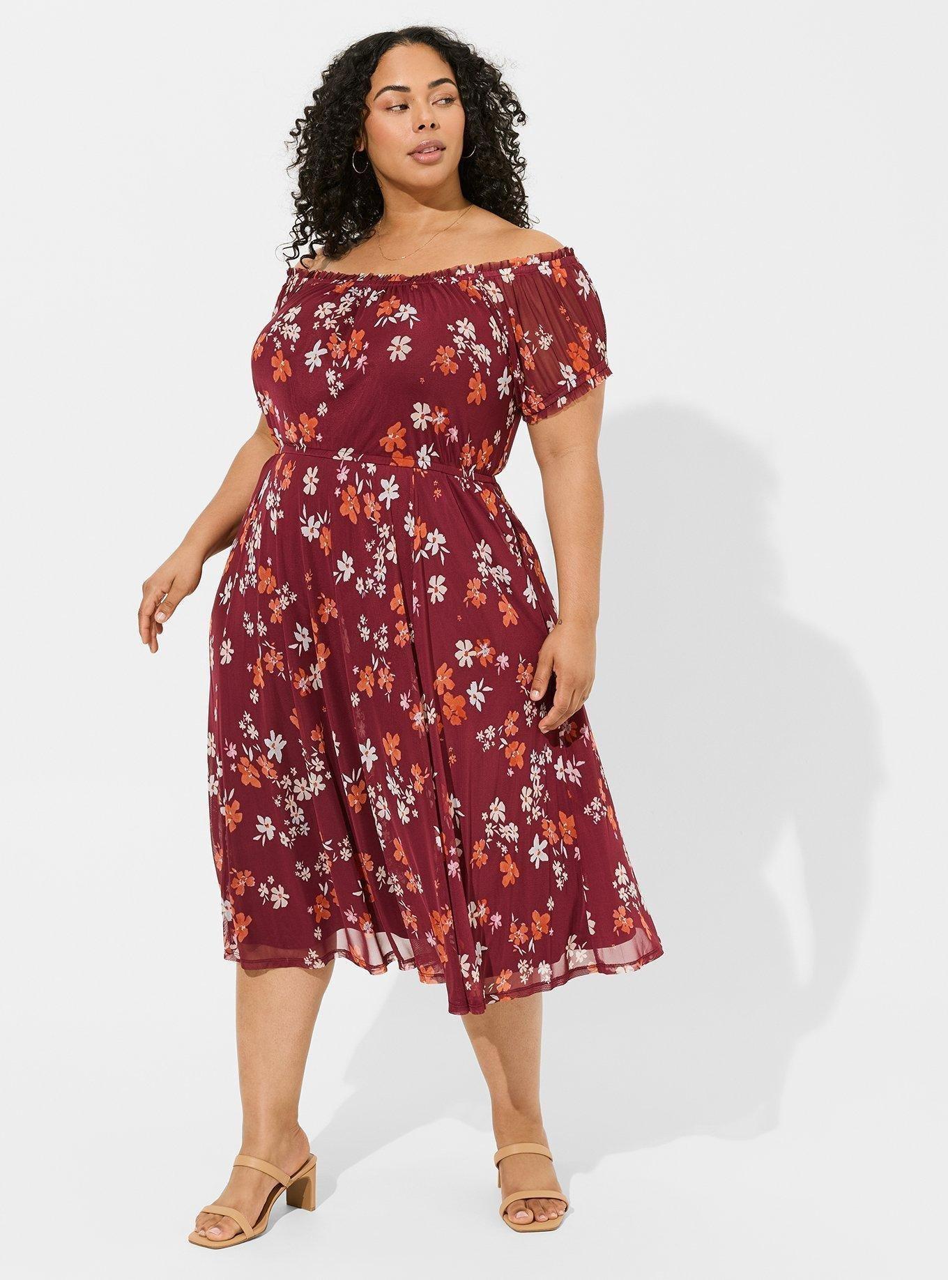 Plus Size - Midi Mesh Off Shoulder Peasant Dress - Torrid