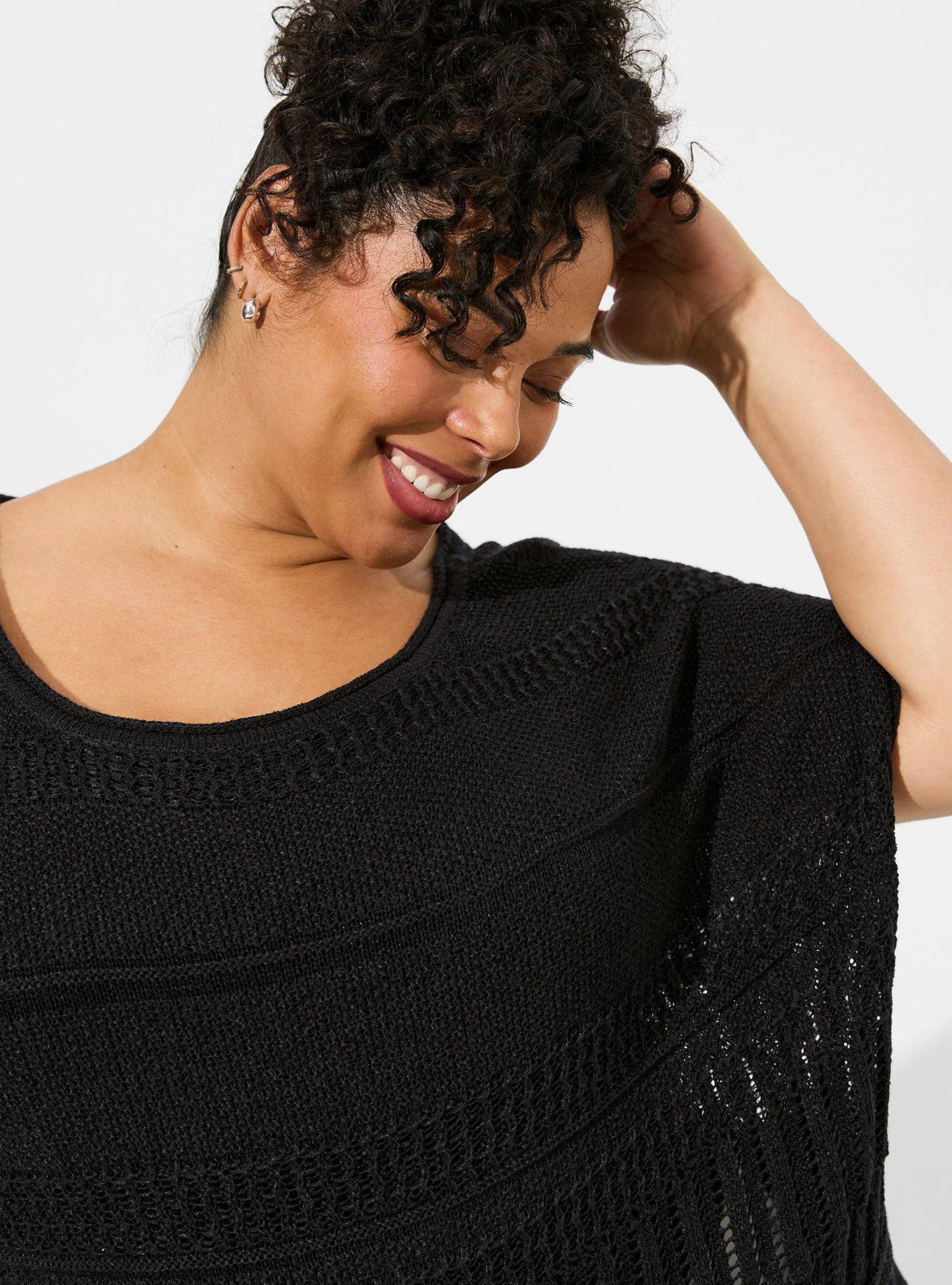 Pointelle Boat Neck Boxy Cropped Sweater