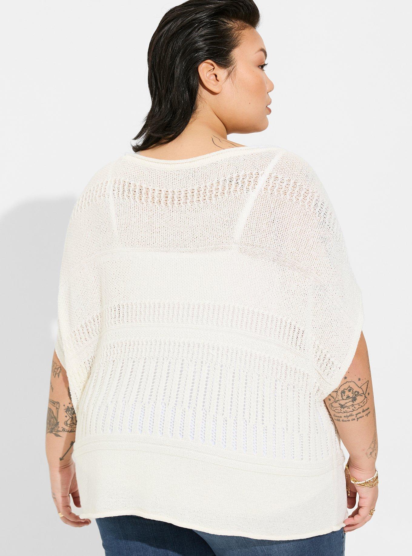 Pointelle Boat Neck Boxy Cropped Sweater, PRISTINE, alternate