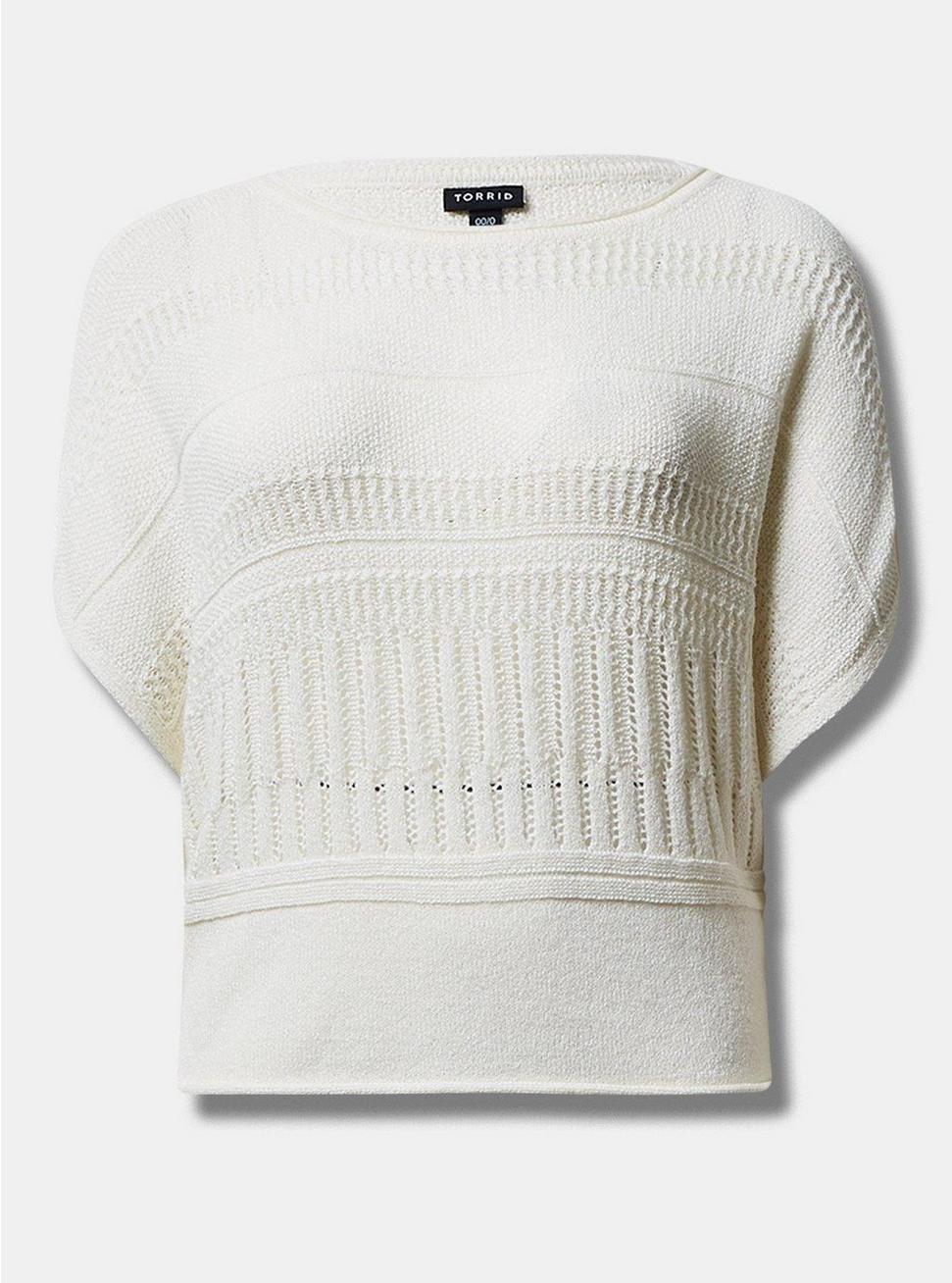 Pointelle Boat Neck Boxy Cropped Sweater, PRISTINE, hi-res