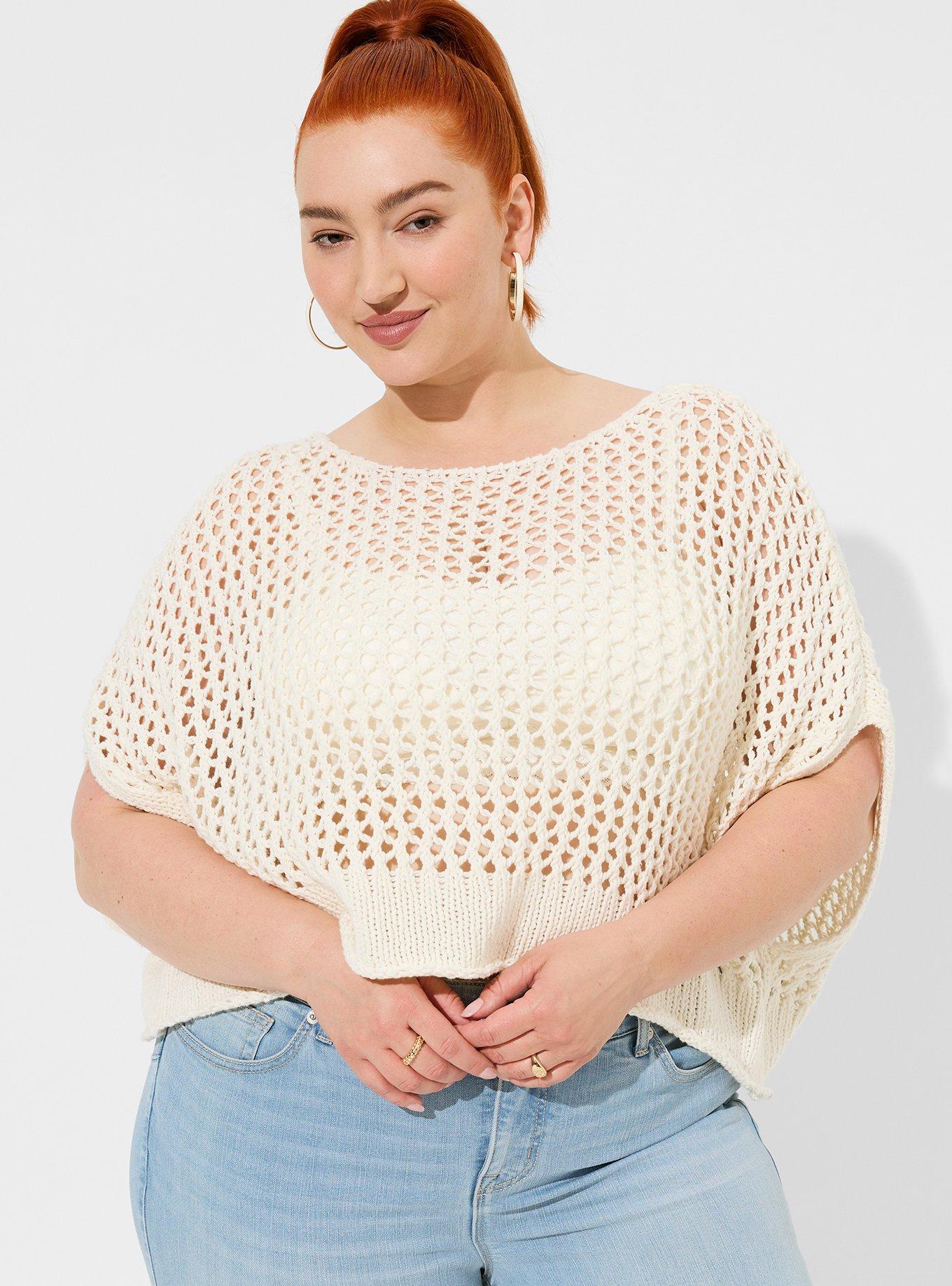 Open Stitch Pullover Oversized Cropped Sweater