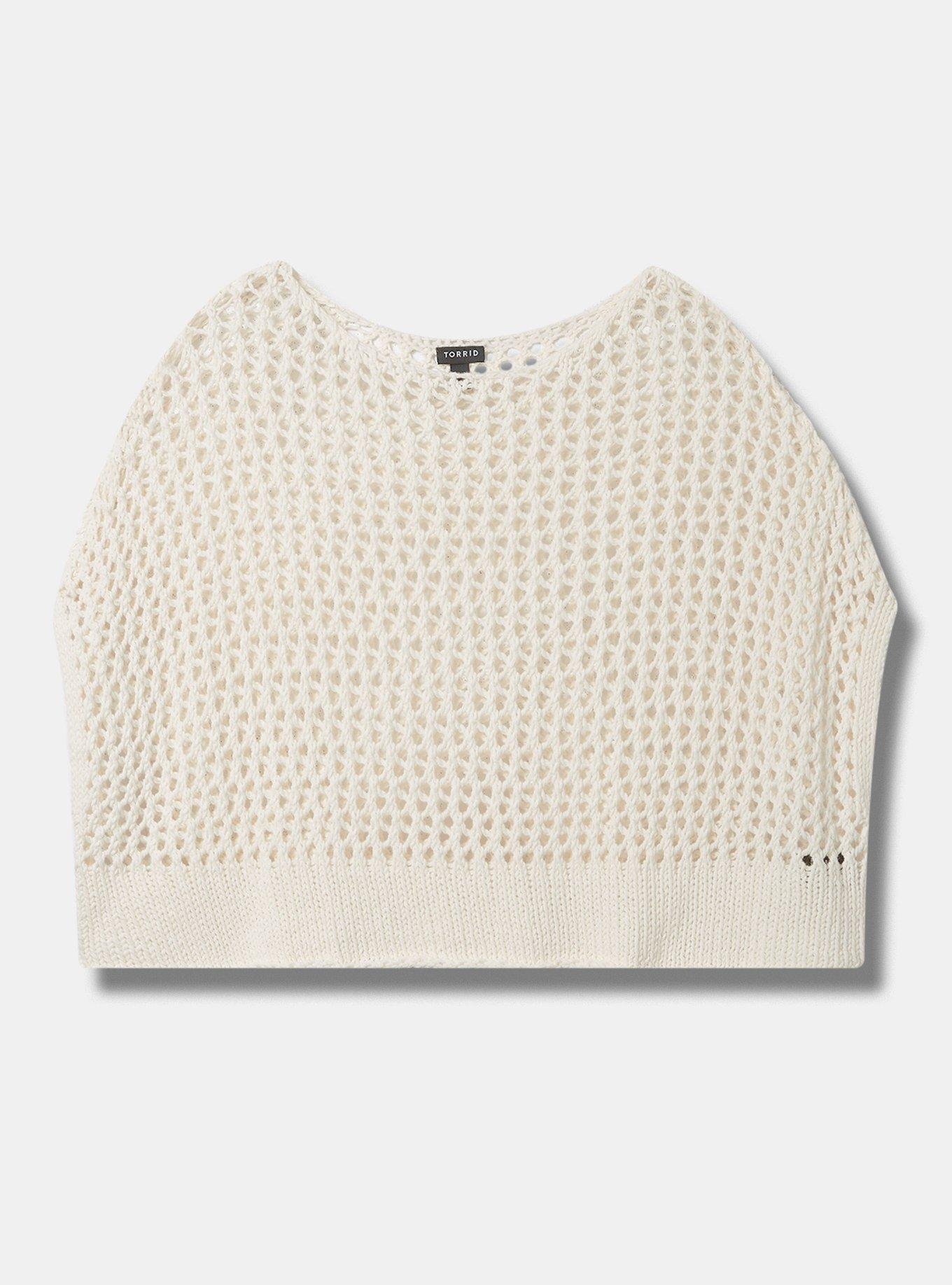 Open Stitch Pullover Oversized Cropped Sweater, , flat