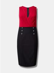 Retro Midi Super Soft Surplice Bodycon Dress, RED BLACK, hi-res