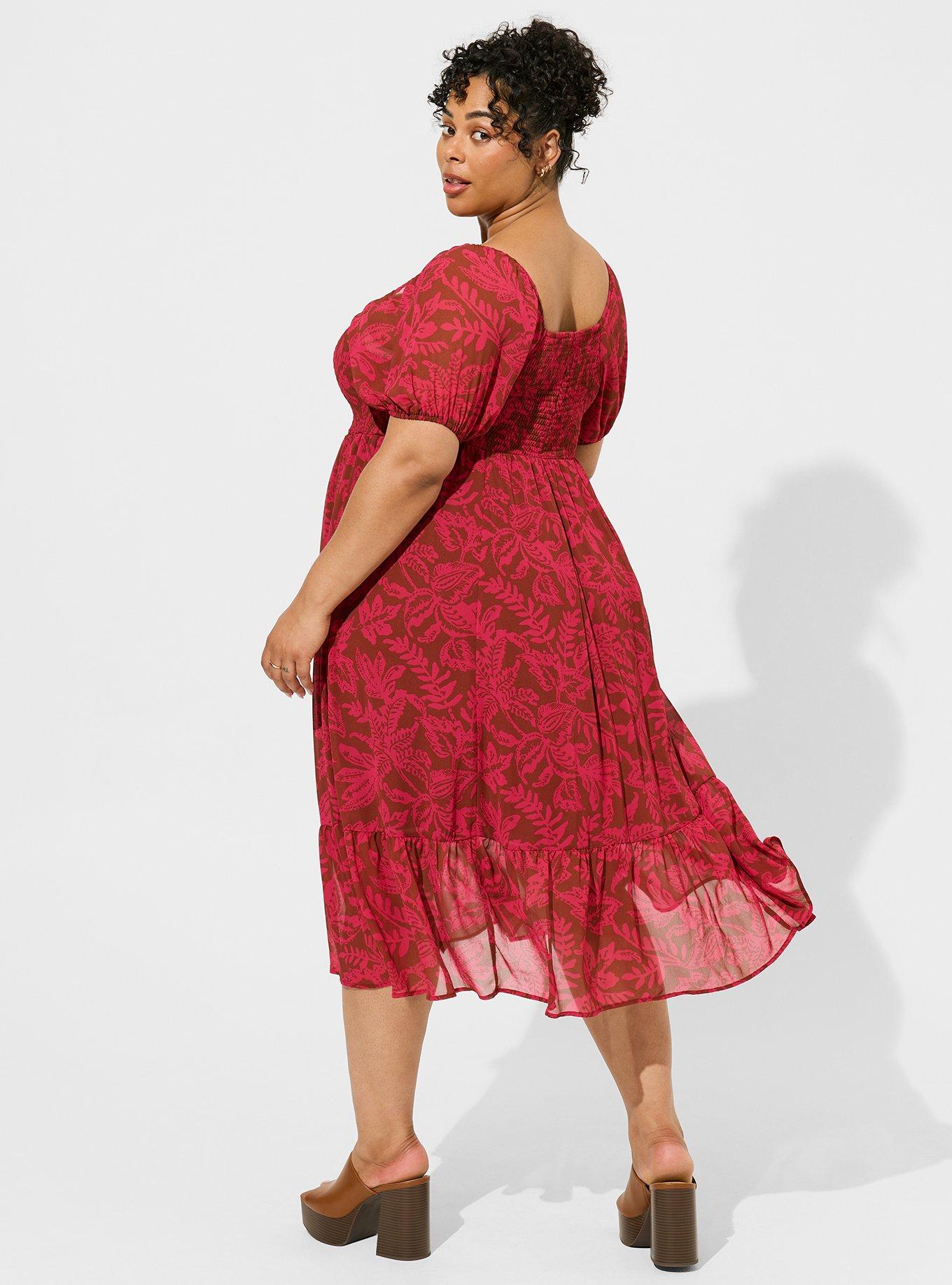 Plus Size - Tea Length Smocked Bodice A-Line Dress - Torrid
