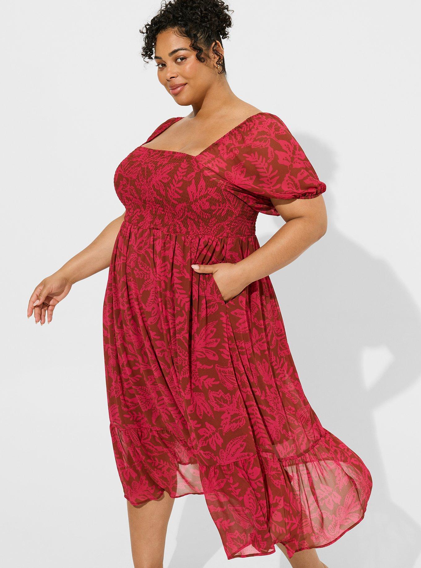 Plus Size - Tea Length Smocked Bodice A-Line Dress - Torrid