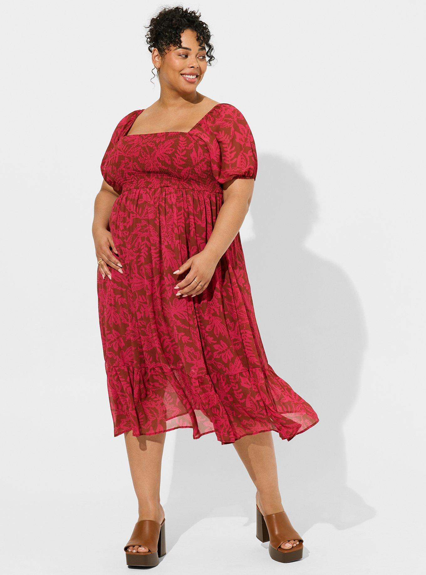 Plus Size - Tea Length Smocked Bodice A-Line Dress - Torrid