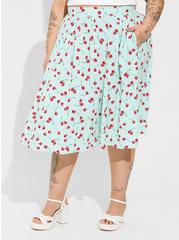Plus Size Retro Chic Midi Challis Pull-On A-Line Skirt, CHERRY, alternate