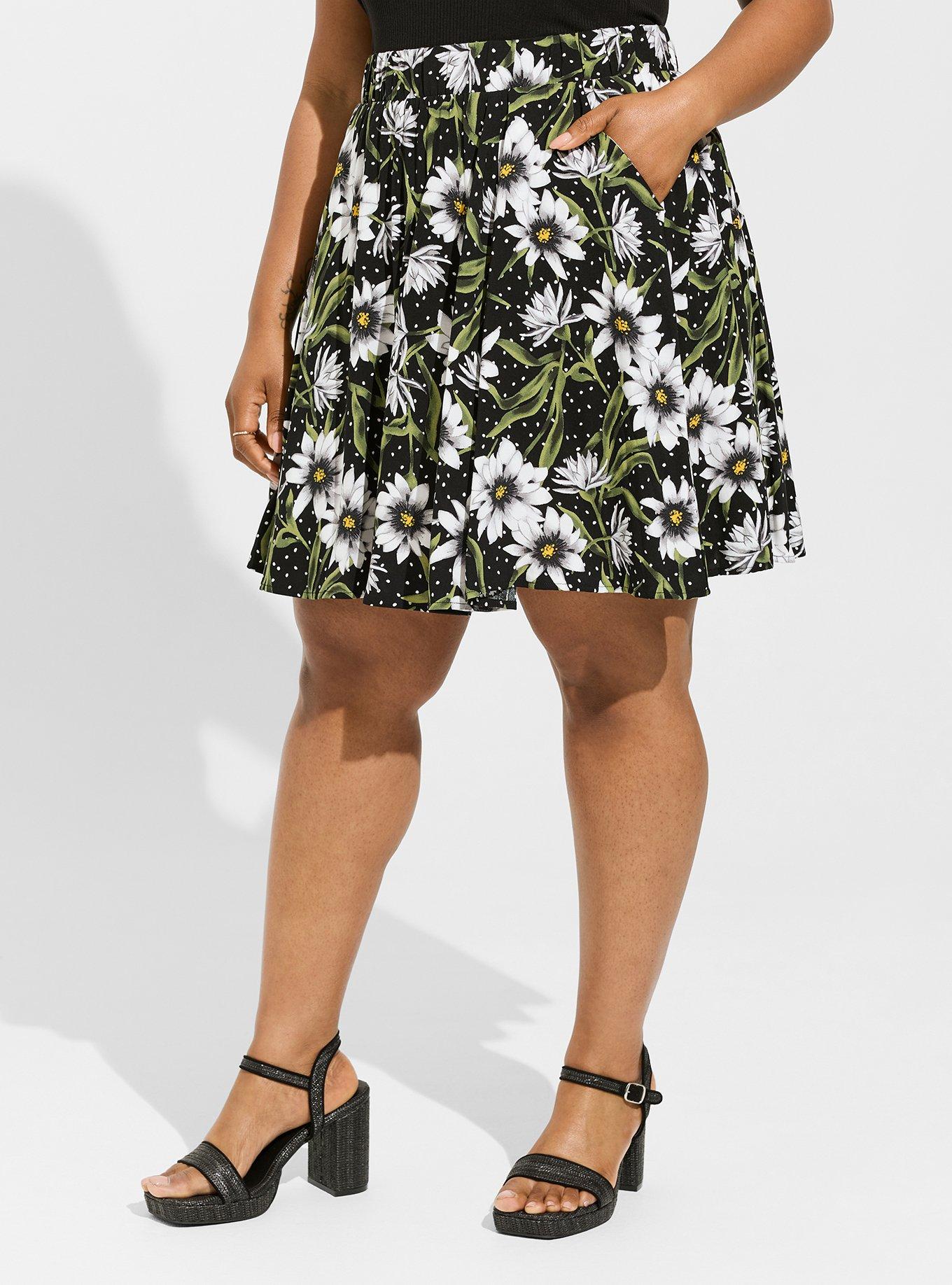 Plus Size Mini Challis Circle Skirt, CALIA FLORAL, alternate