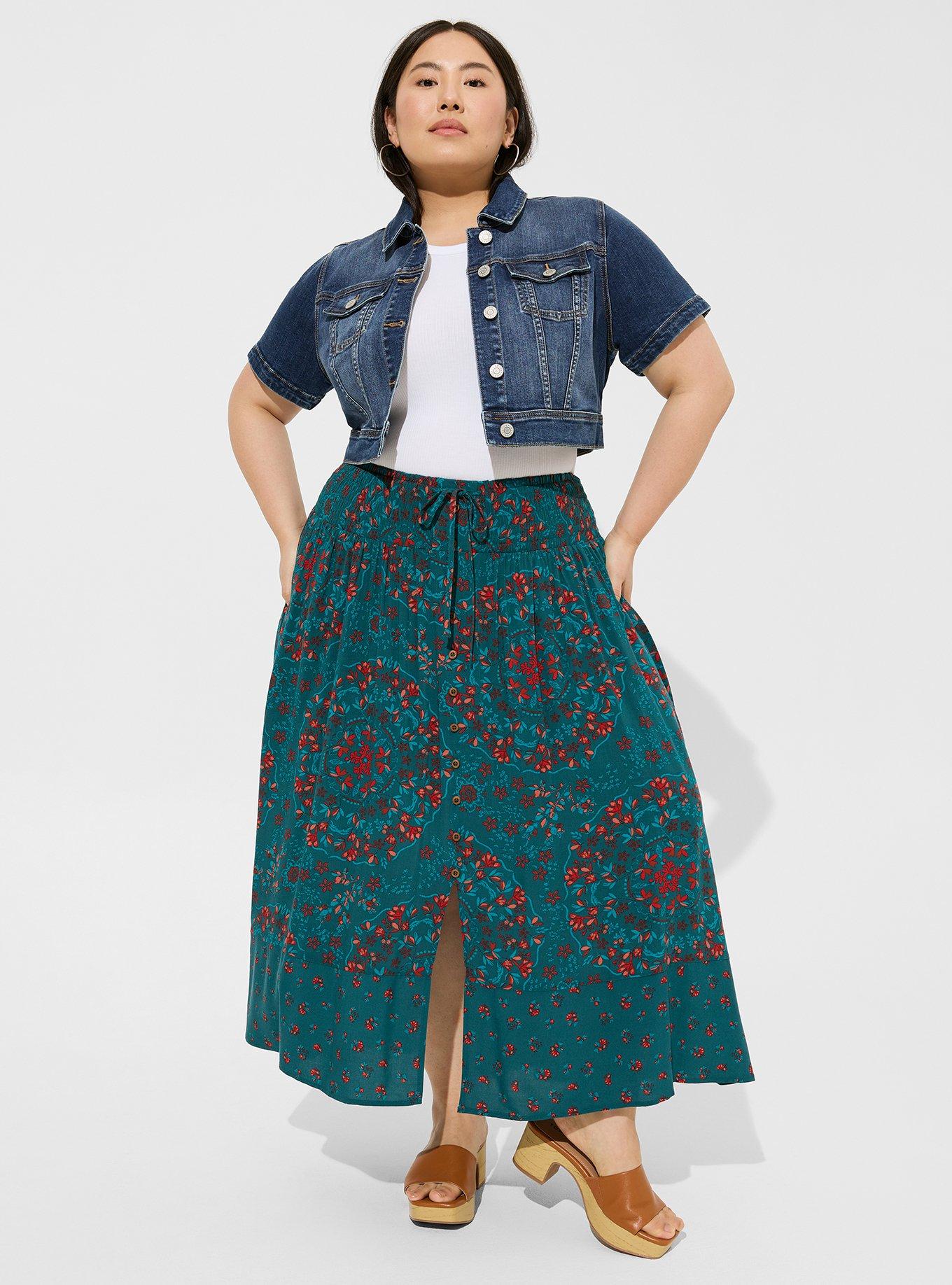 Plus Size - Maxi Challis Smocked Waist Tie Skirt - Torrid