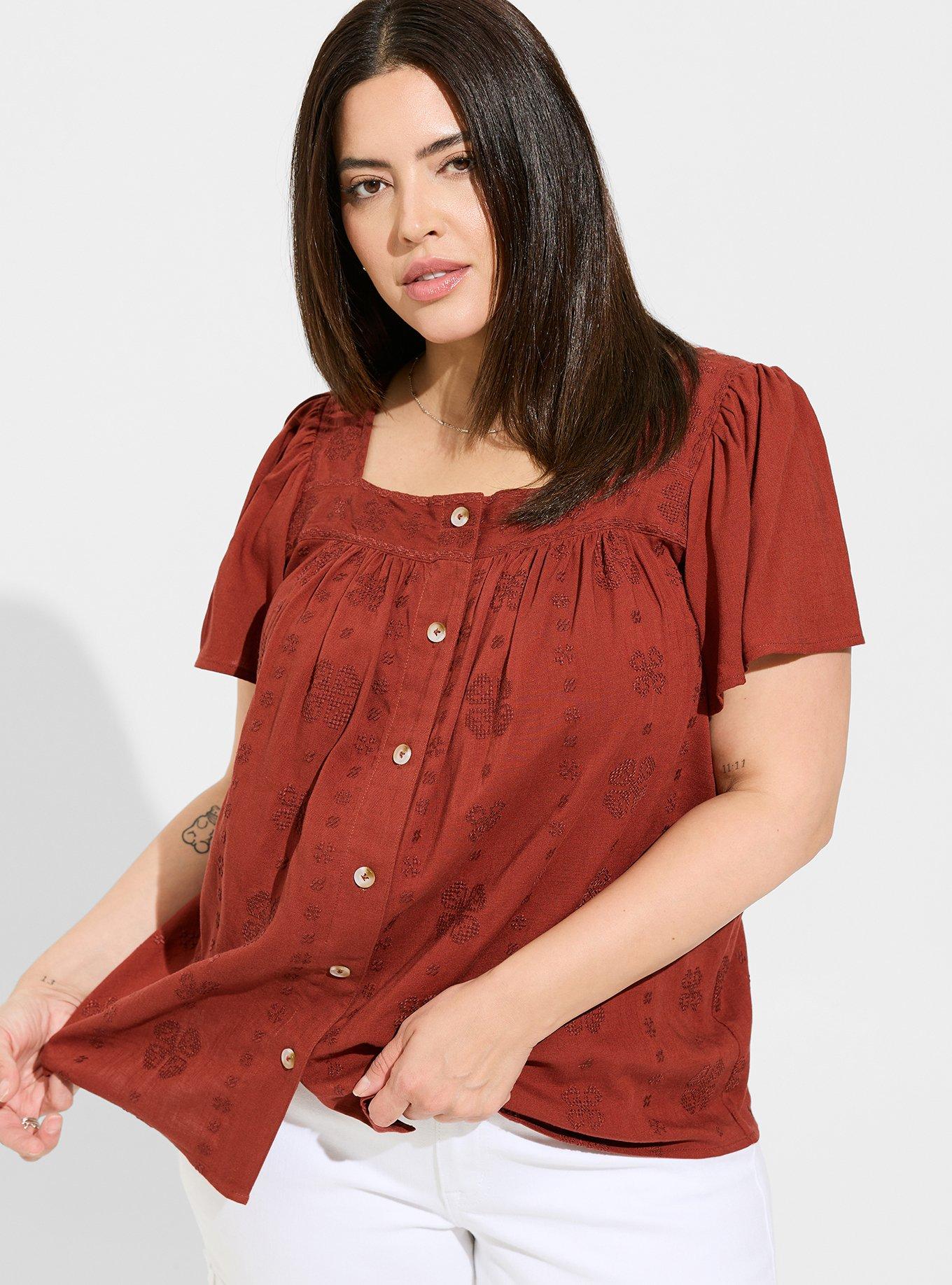 Lucky Brand Embroidered Square Neck Babydoll Top • Price »