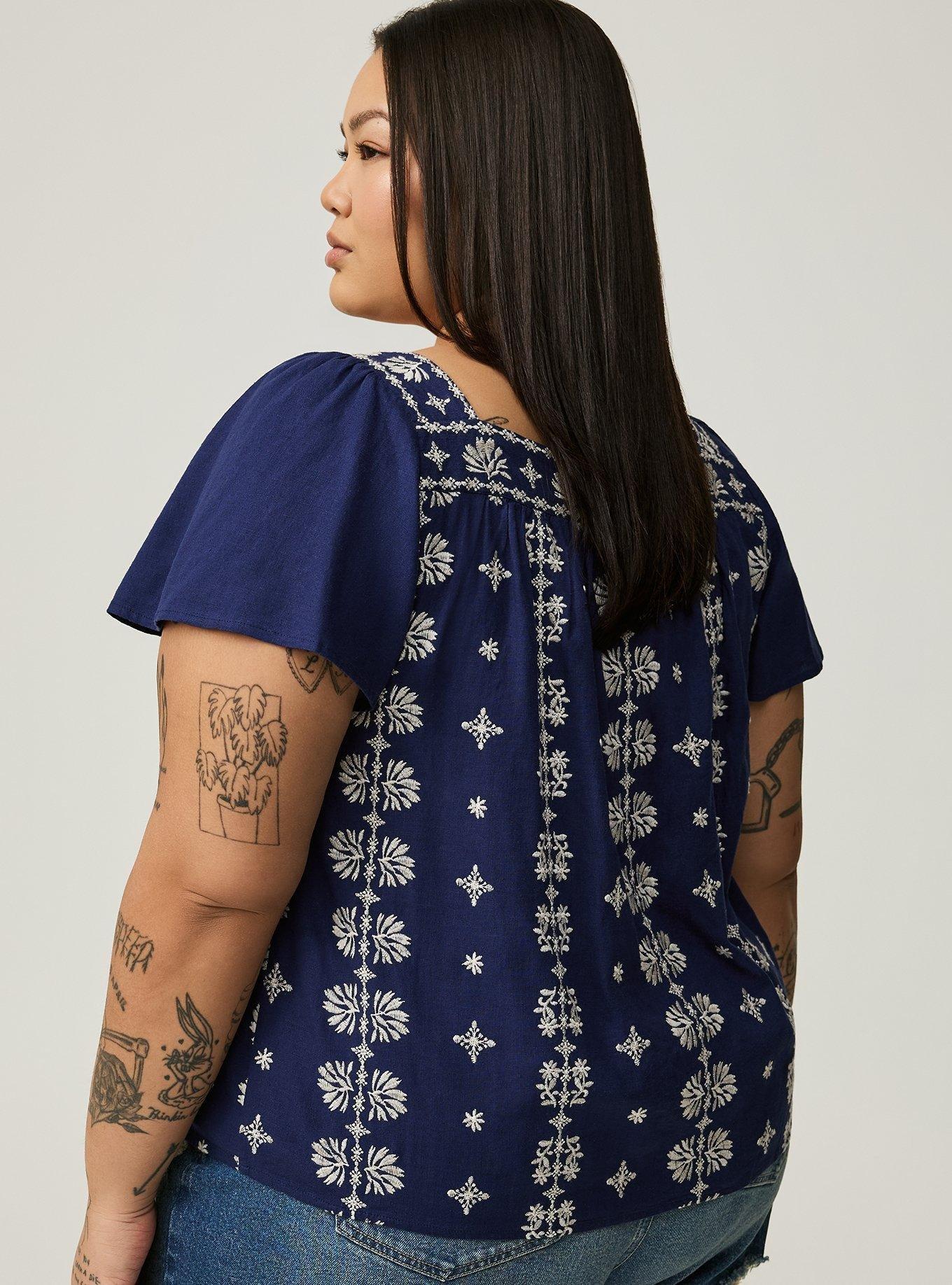 Beach Linen Eyelet Trim Shirt