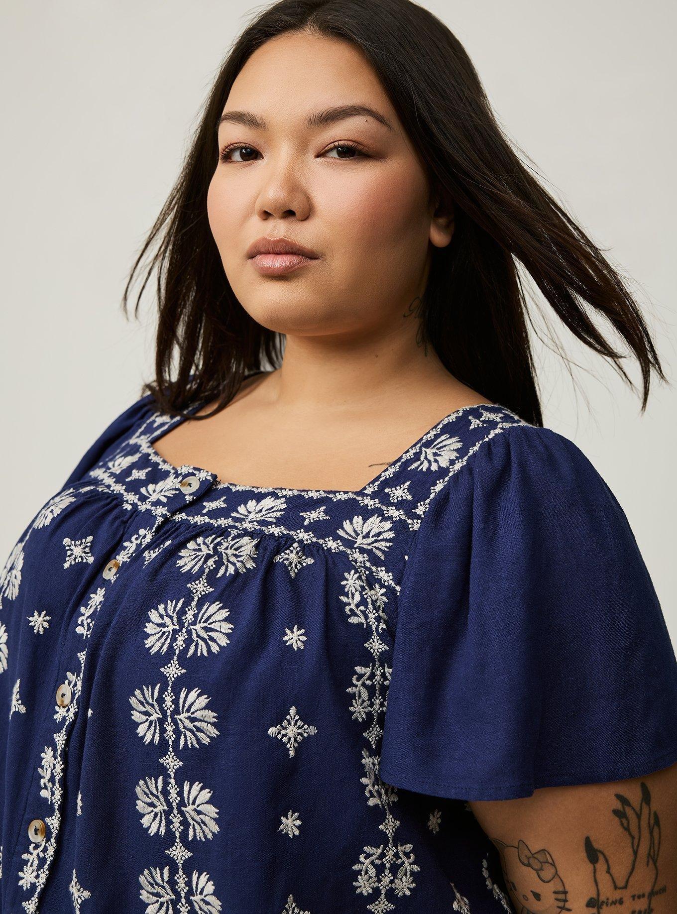 Beach Linen Eyelet Trim Shirt