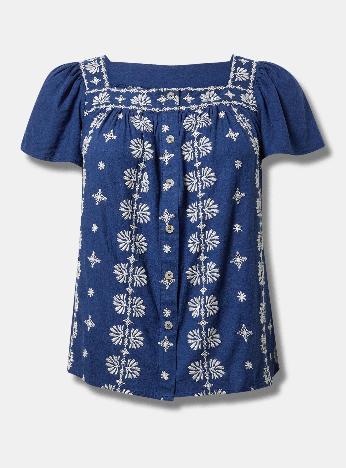 Beach Linen Eyelet Trim Shirt