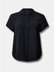Seersucker Button Front Short Sleeve Shirt, DEEP BLACK, hi-res