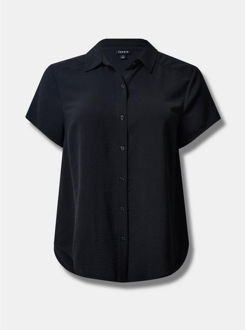 Seersucker Button Front Short Sleeve Shirt, DEEP BLACK, hi-res