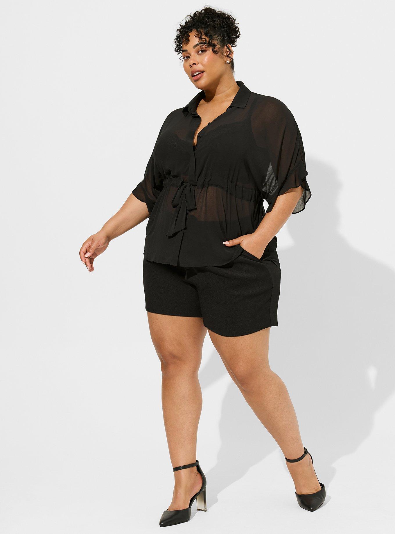 Chiffon Dolman Button Up Short Sleeve