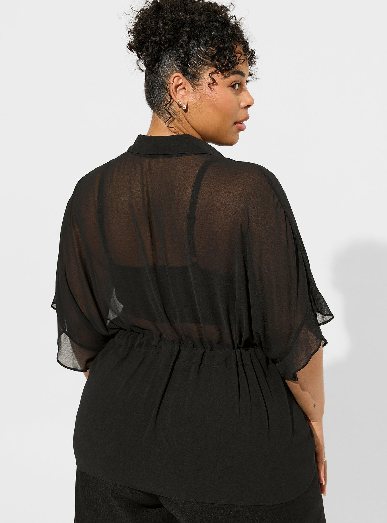 Plus Size - Chiffon Dolman Button Up Short Sleeve - Torrid