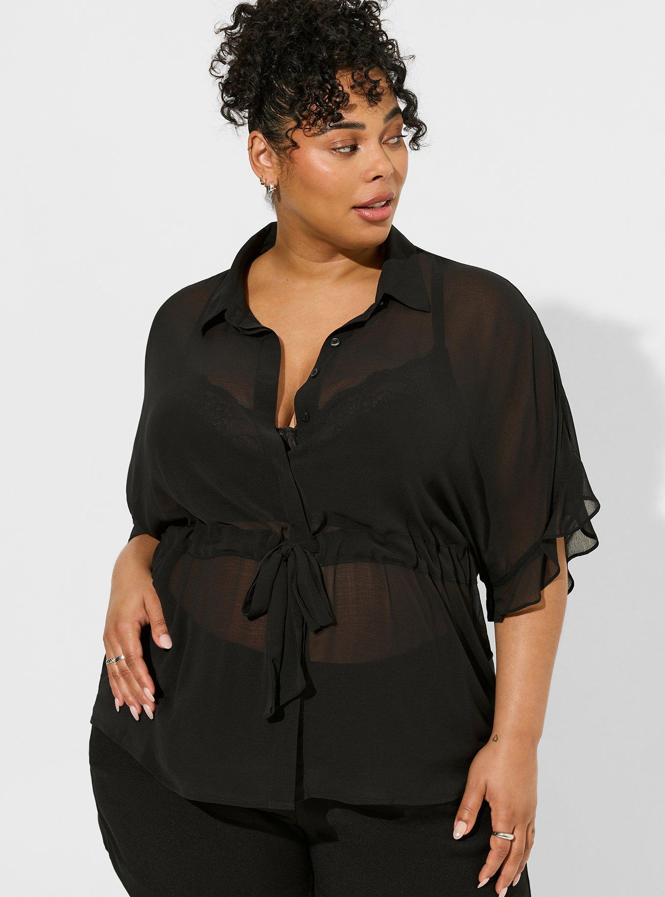 Plus Size - Chiffon Dolman Button Up Short Sleeve - Torrid