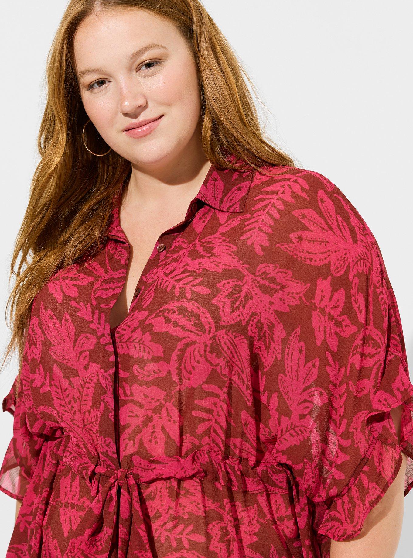 Plus Size - Chiffon Dolman Button Up Short Sleeve - Torrid