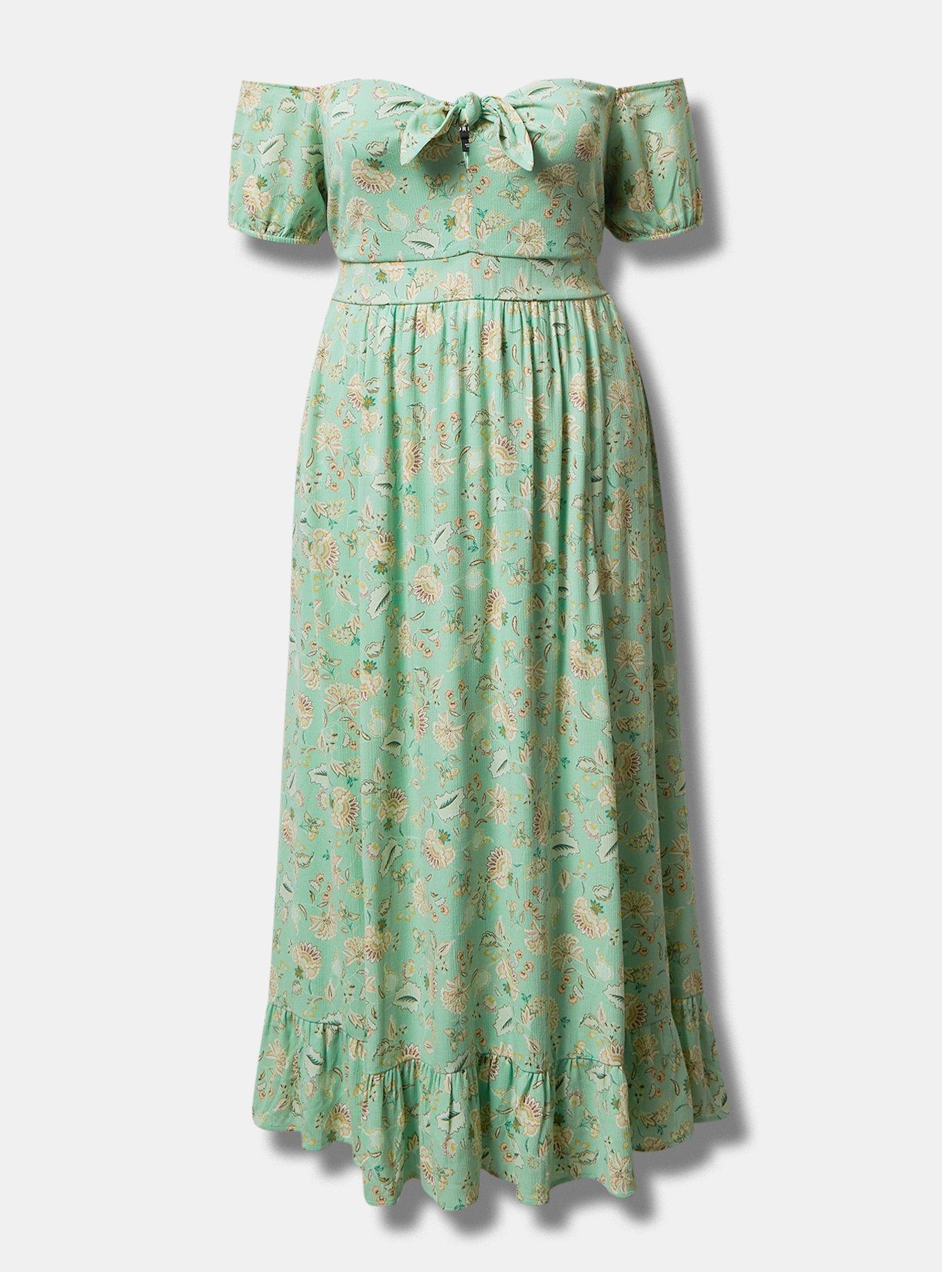 Maxi Gauze Off Shoulder Tie Front Dress, SWIRL JACO HEMLOCK, hi-res