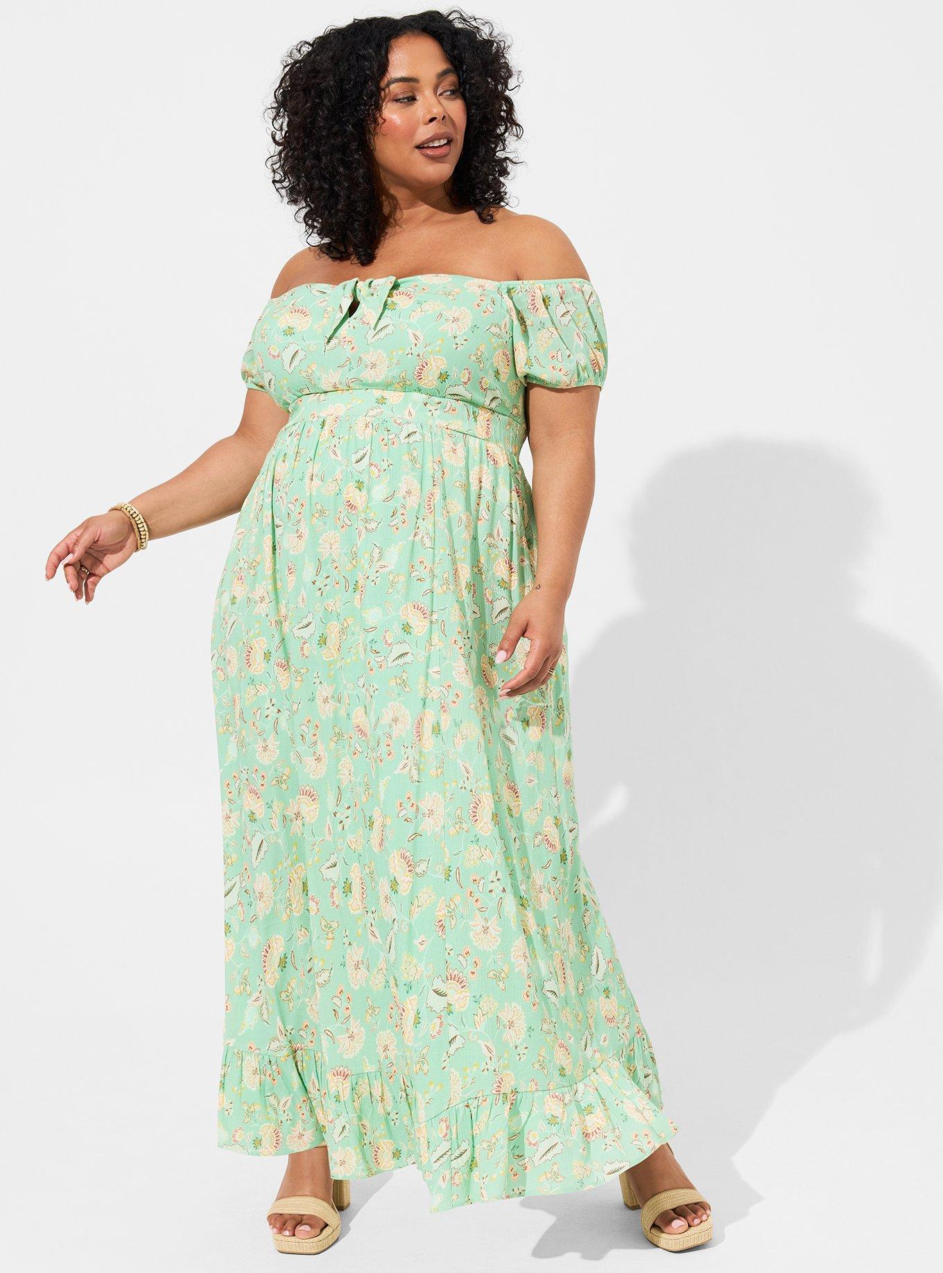 Maxi Gauze Off Shoulder Tie Front Dress, SWIRL JACO HEMLOCK, hi-res