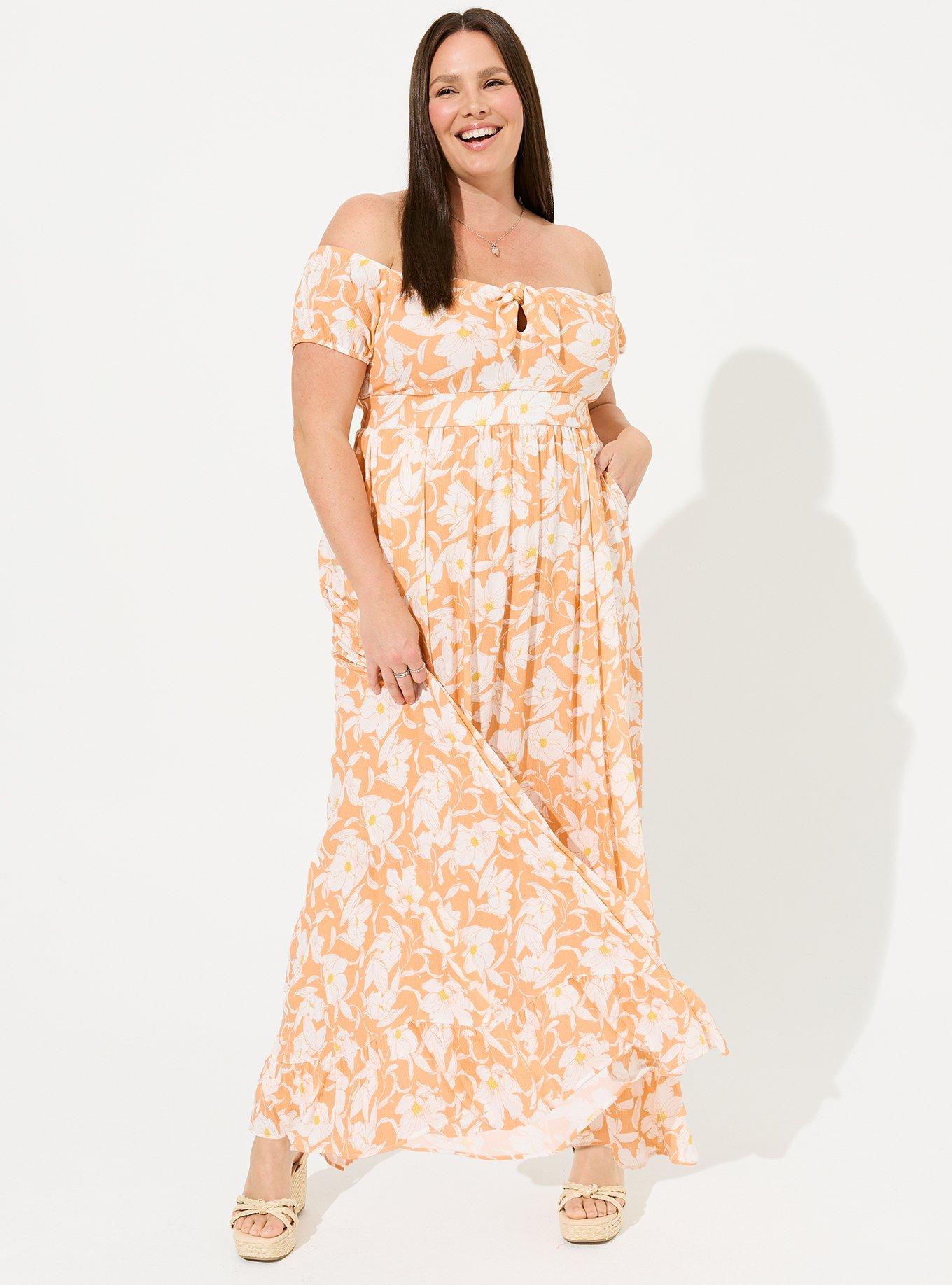 Plus Size Maxi Gauze Off Shoulder Tie Front Dress Torrid