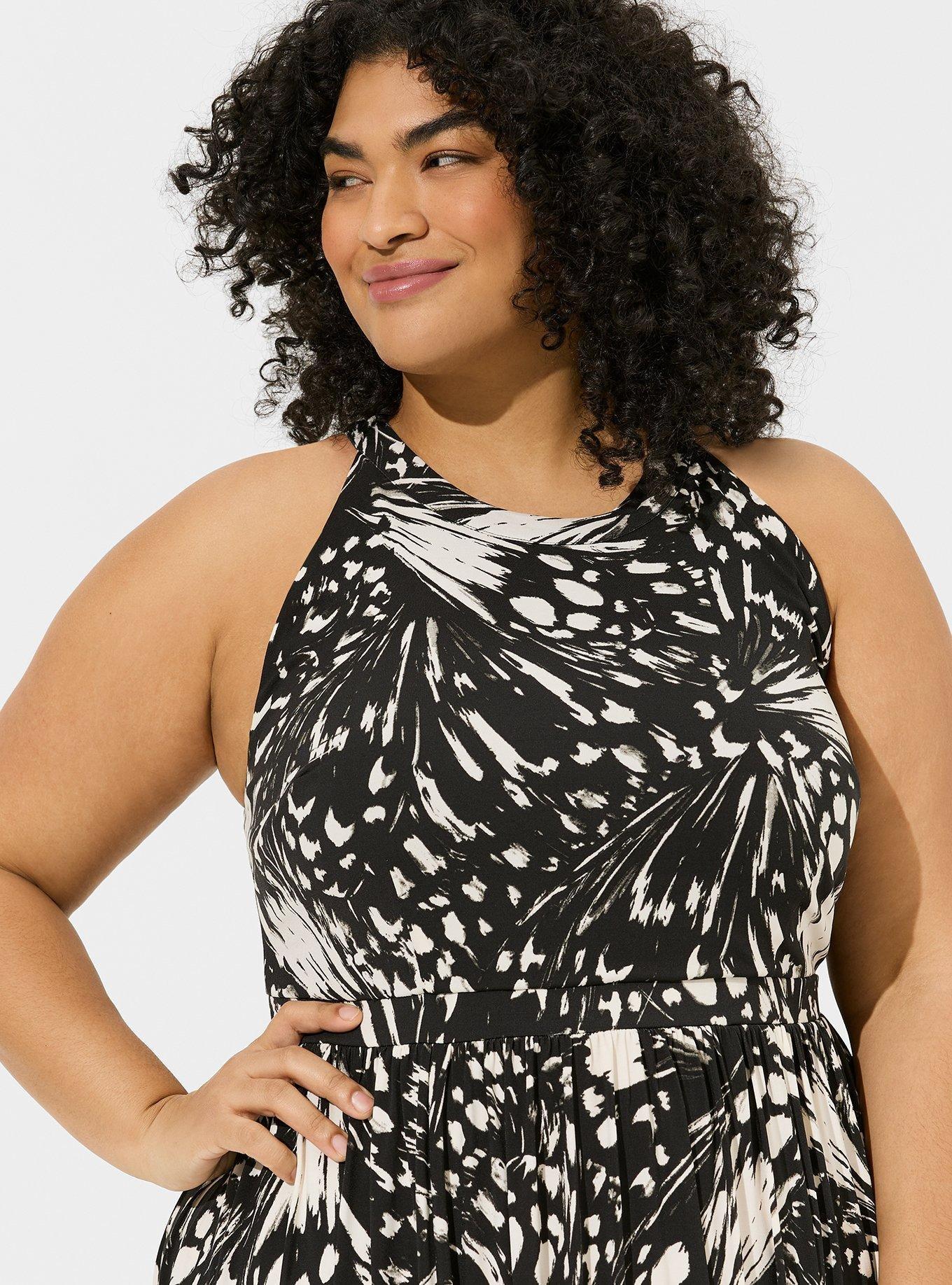 Plus Size Maxi Studio Knit Halter Dress, BLACK BUTTERFLY, alternate
