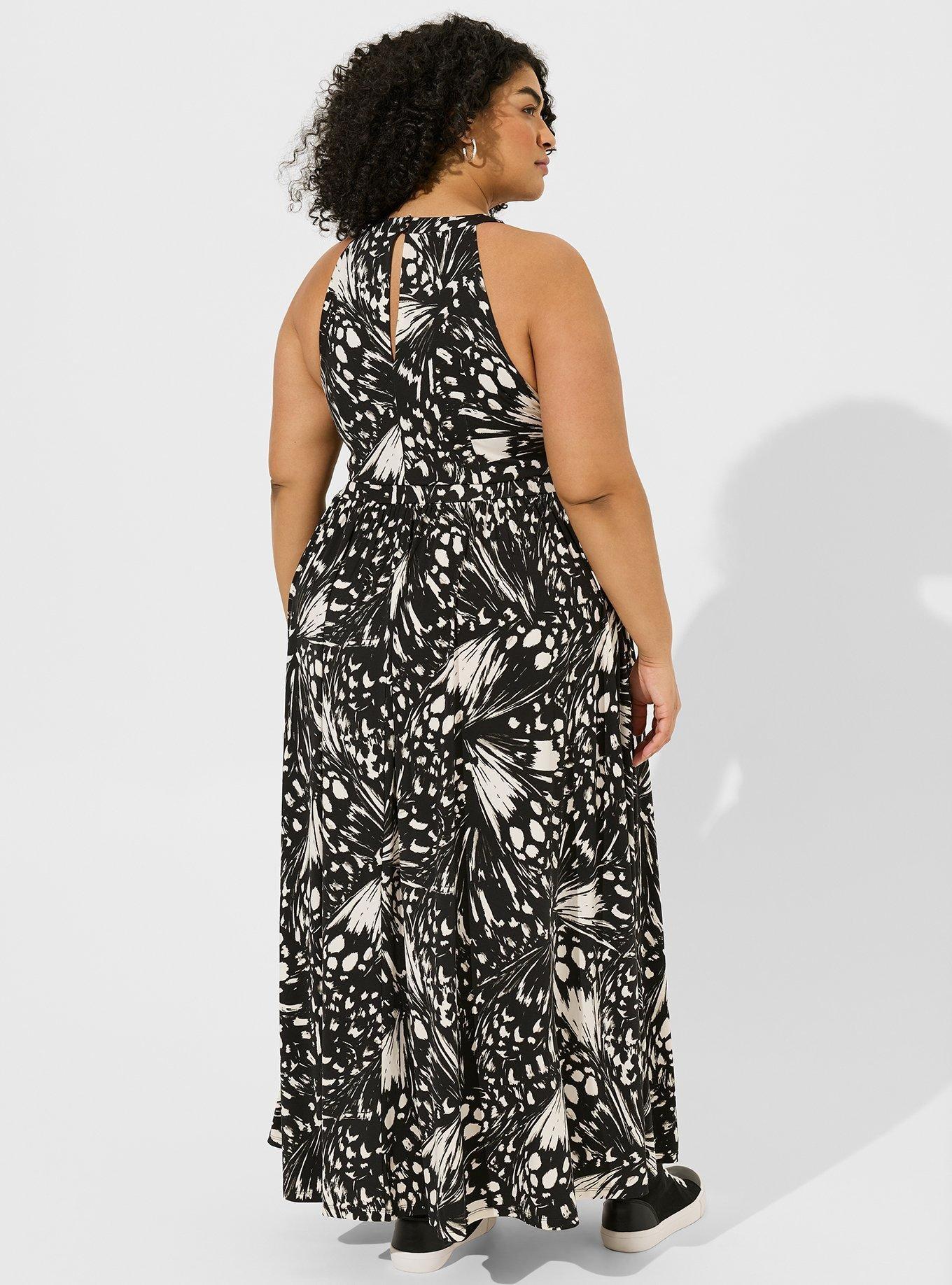 Plus Size Maxi Studio Knit Halter Dress, BLACK BUTTERFLY, alternate