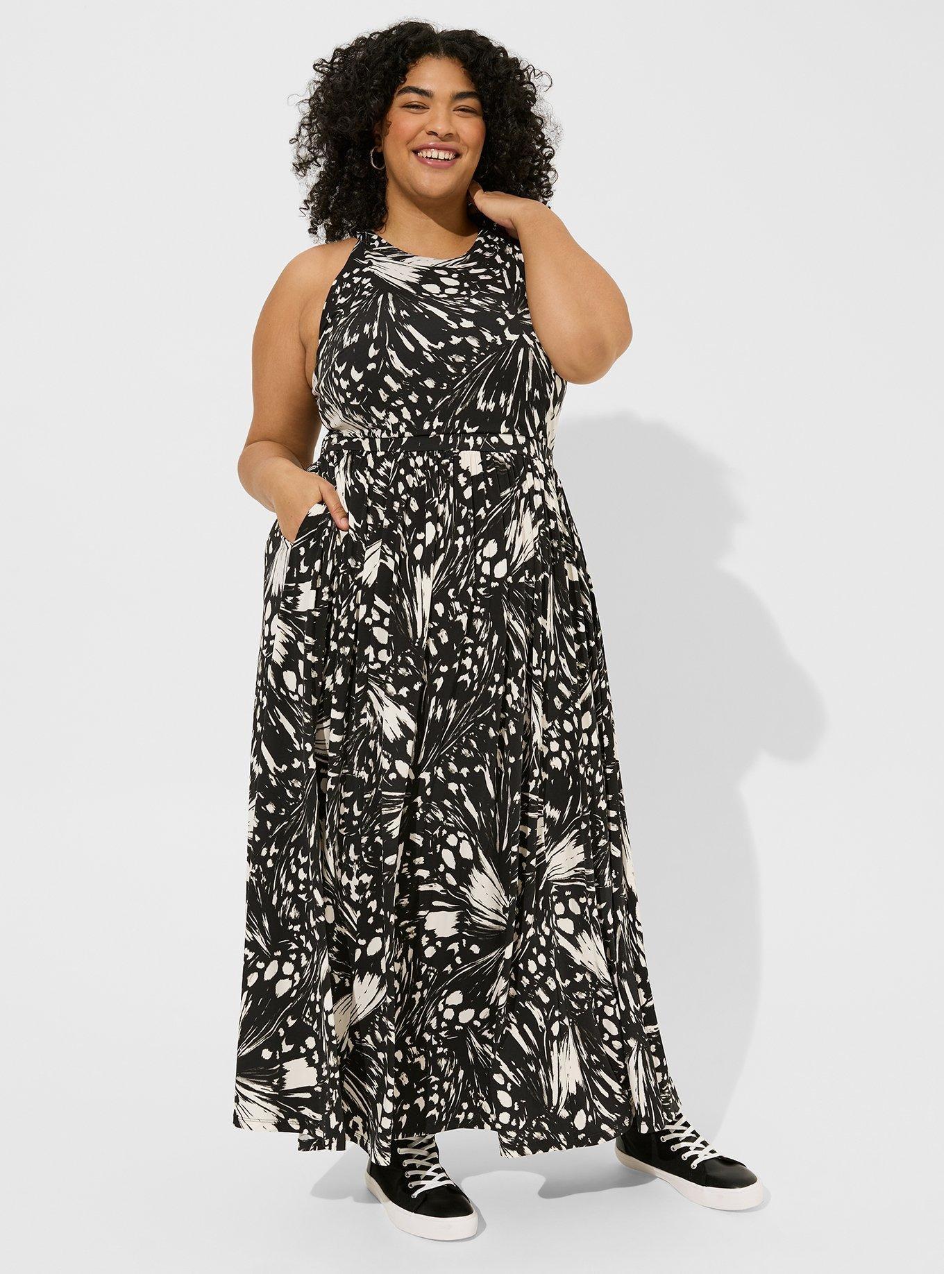 Plus Size Maxi Studio Knit Halter Dress, BLACK BUTTERFLY, alternate