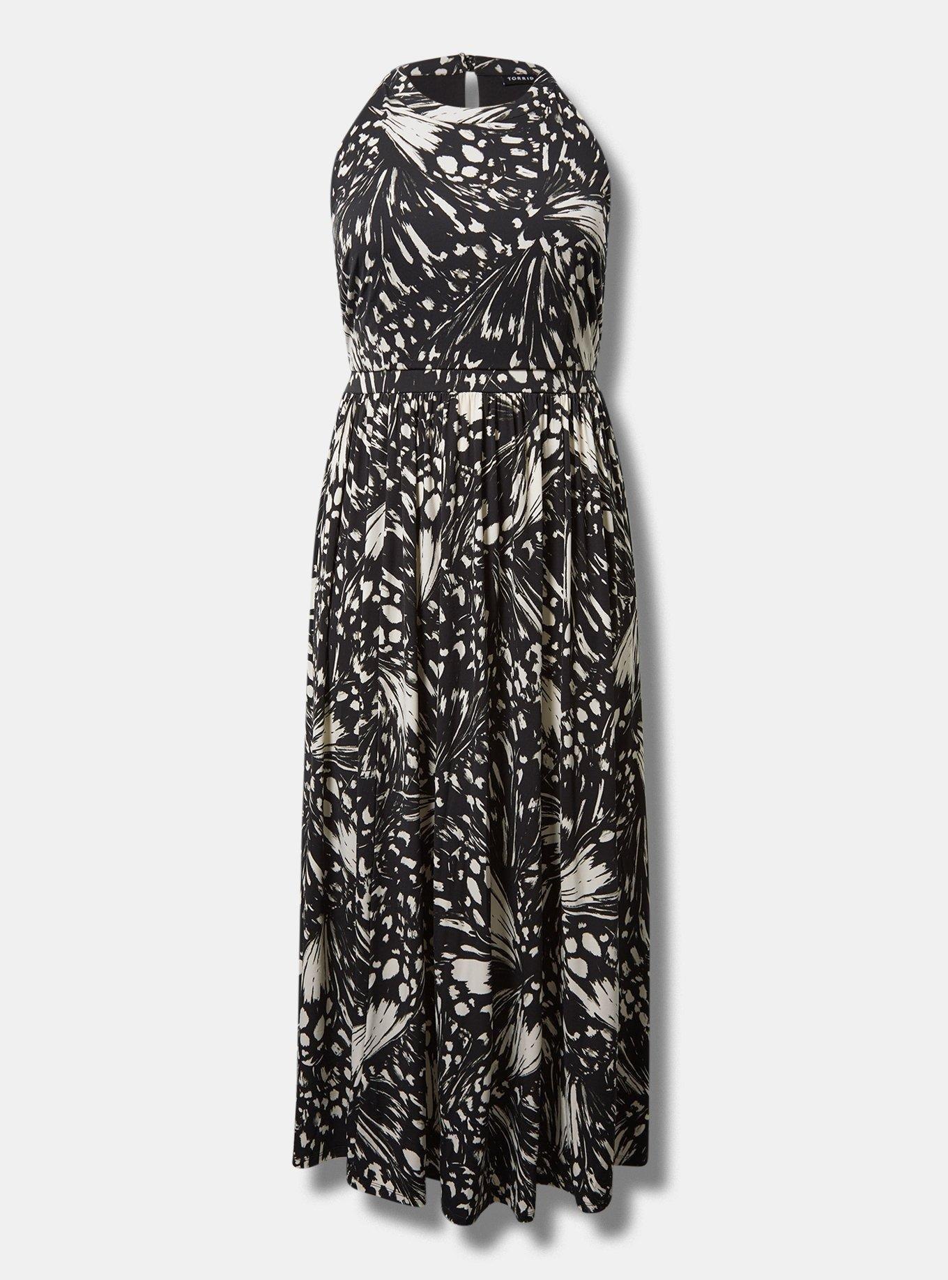 Plus Size Maxi Studio Knit Halter Dress, BLACK BUTTERFLY, hi-res