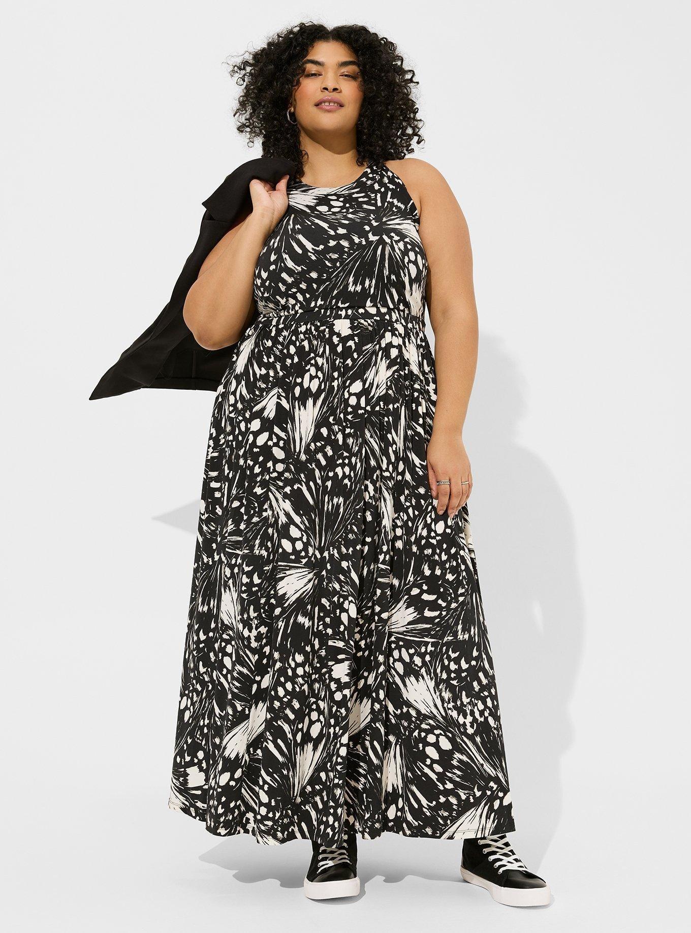 Plus Size Maxi Studio Knit Halter Dress, BLACK BUTTERFLY, hi-res