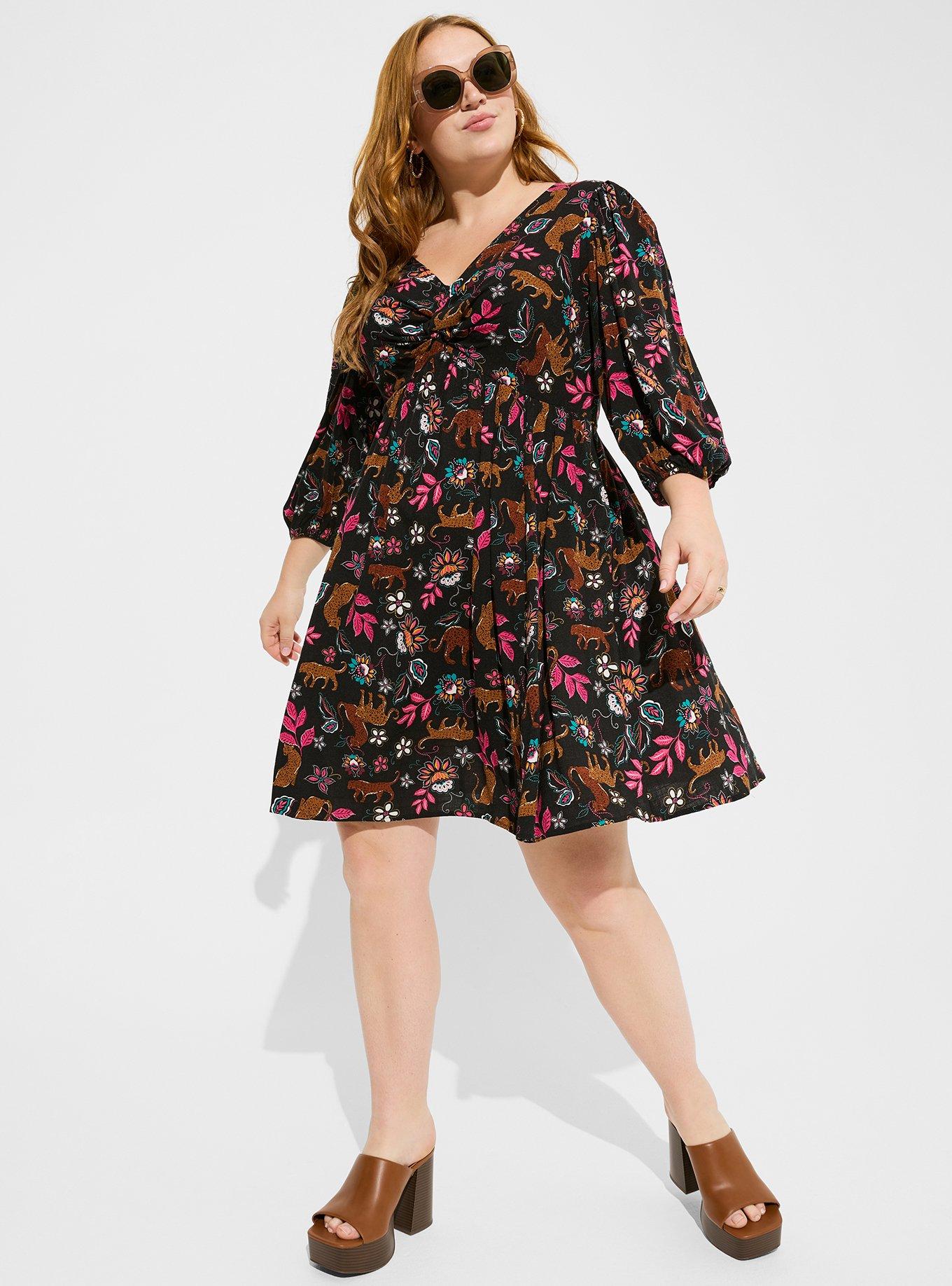 Plus Size - Mini Rayon Slub Balloon Sleeve Twist Font Dress - Torrid