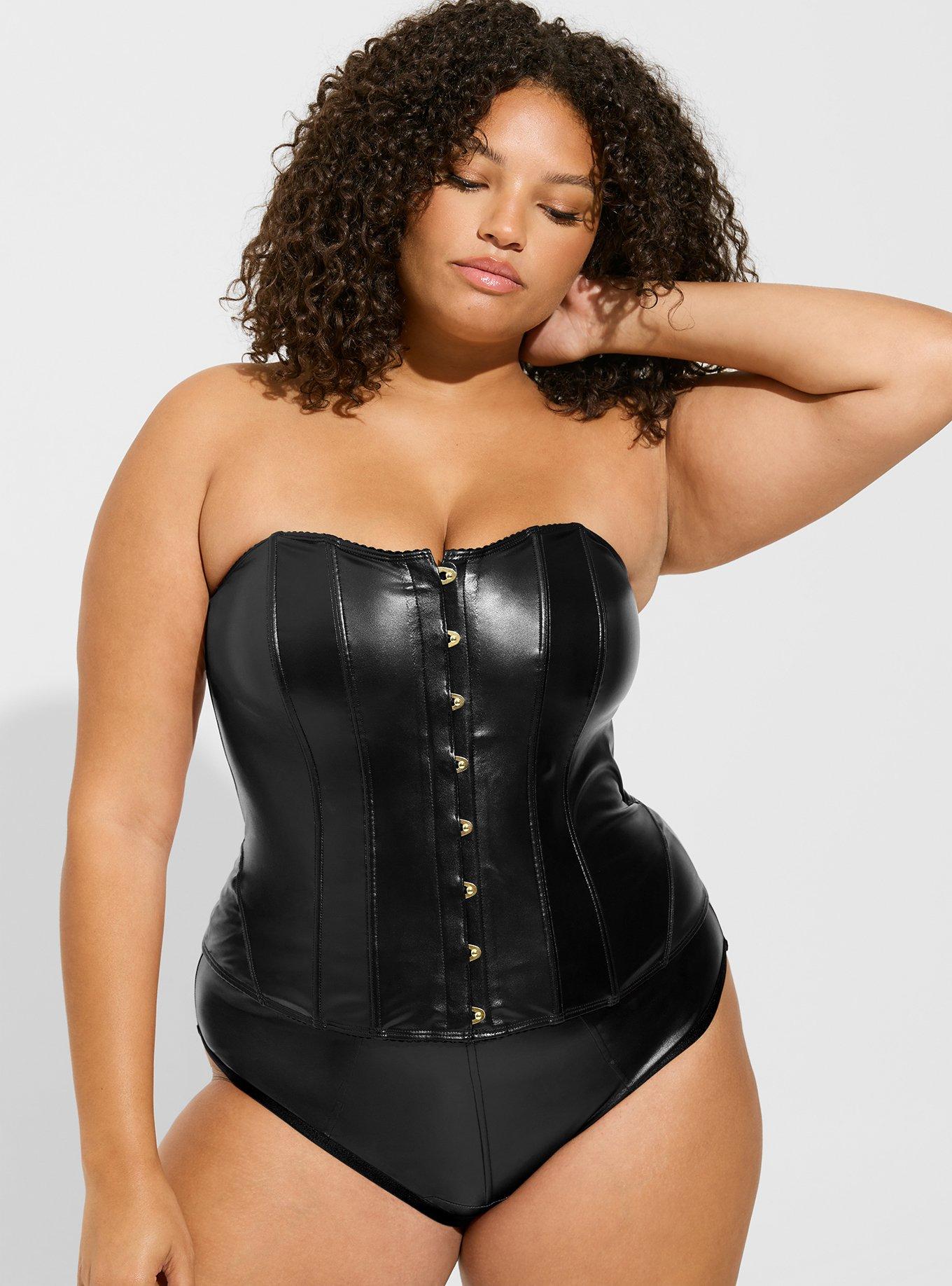 Plus Size Corset Top Fully Boned Stretch Zipper Front Black Womens 1X 2X 3X  4X