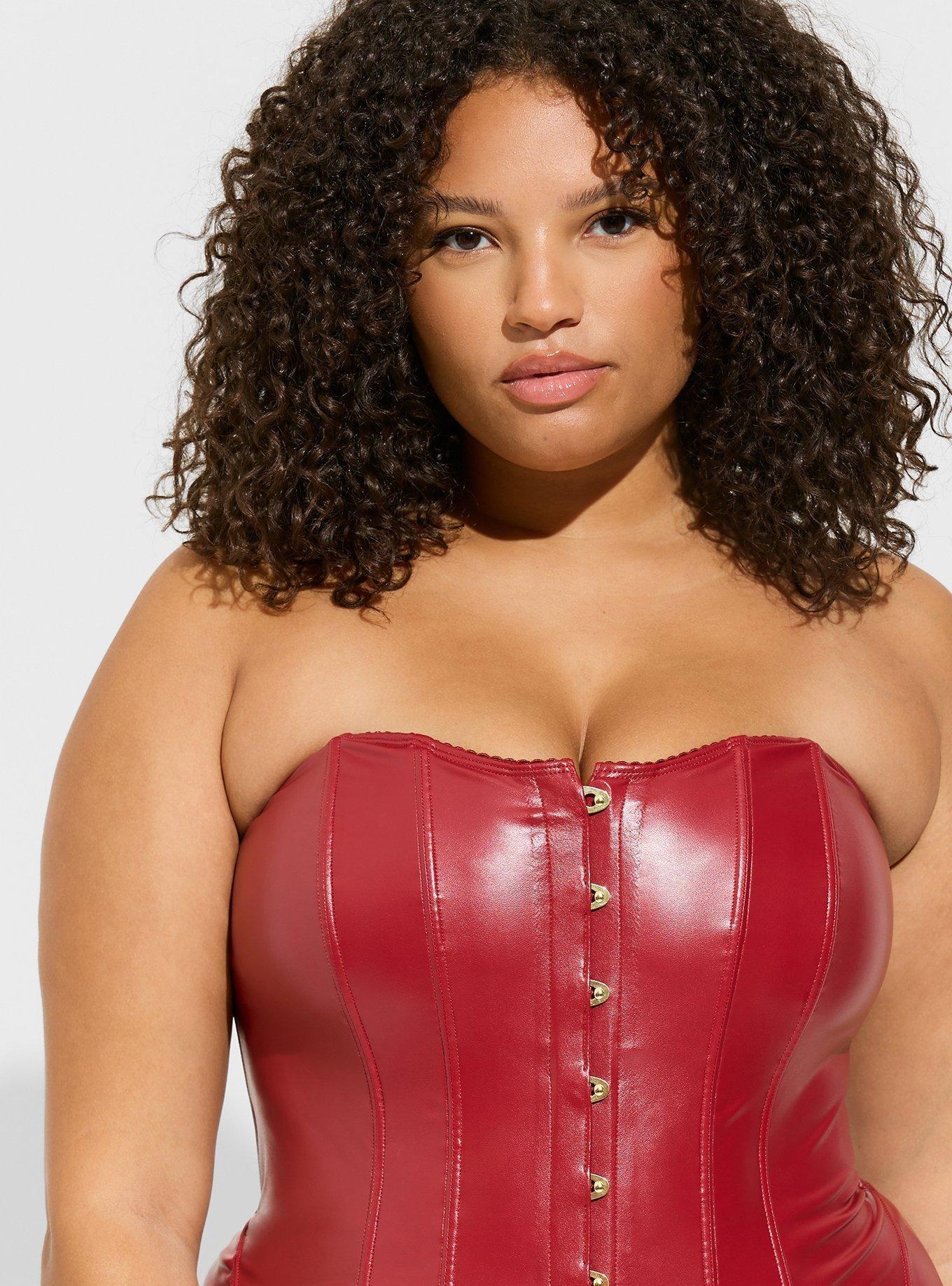 Pleather Strapless Corset, RHUBARB, alternate