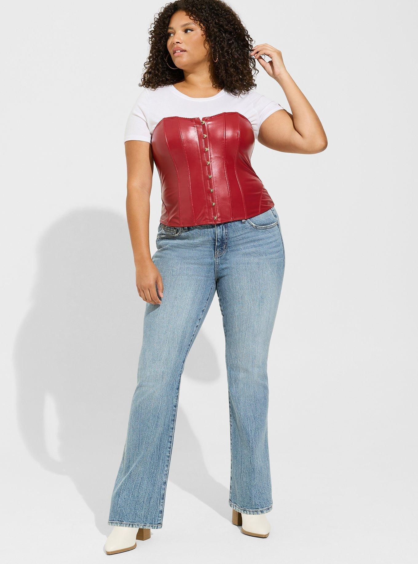 Pleather Strapless Corset, RHUBARB, alternate