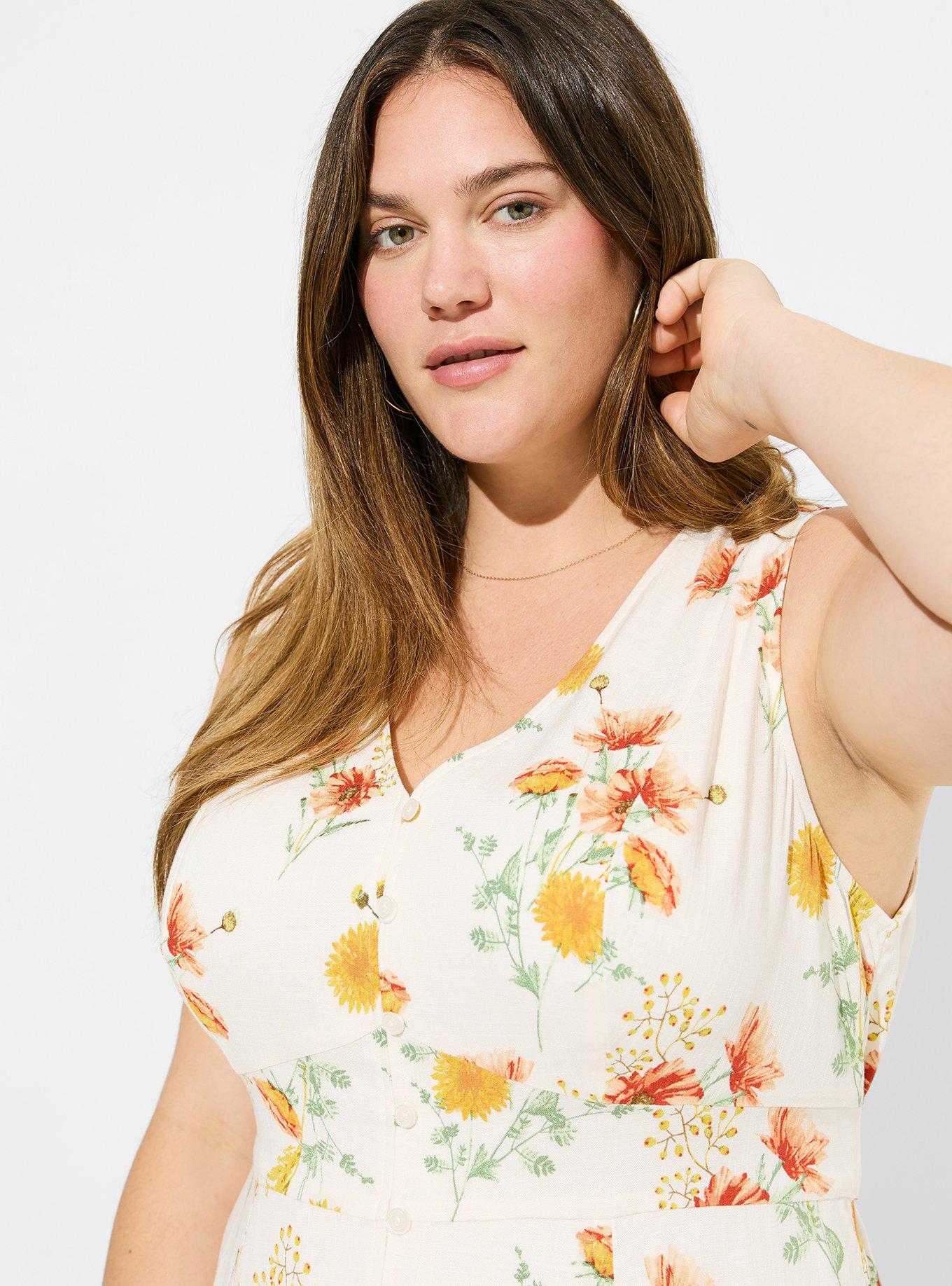 Rayon Slub Button Up With Waist Detail Tank, WARM SUNSET FLORAL, alternate