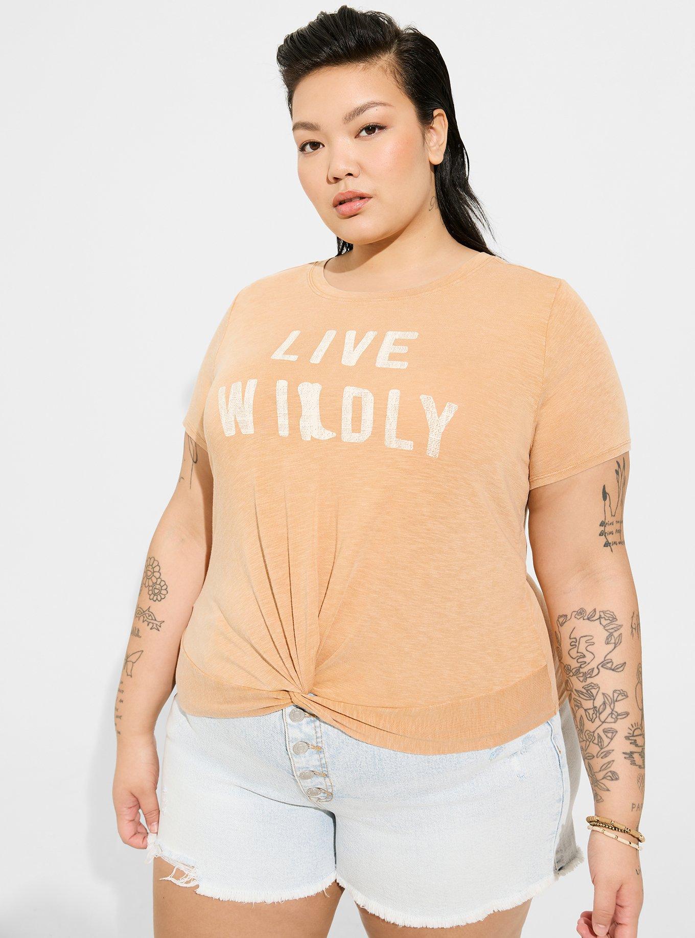 Soft Plus Torrid Size Crew Slub Neck Wildly Twist Front Classic Live Crop - - Super Tee Fit