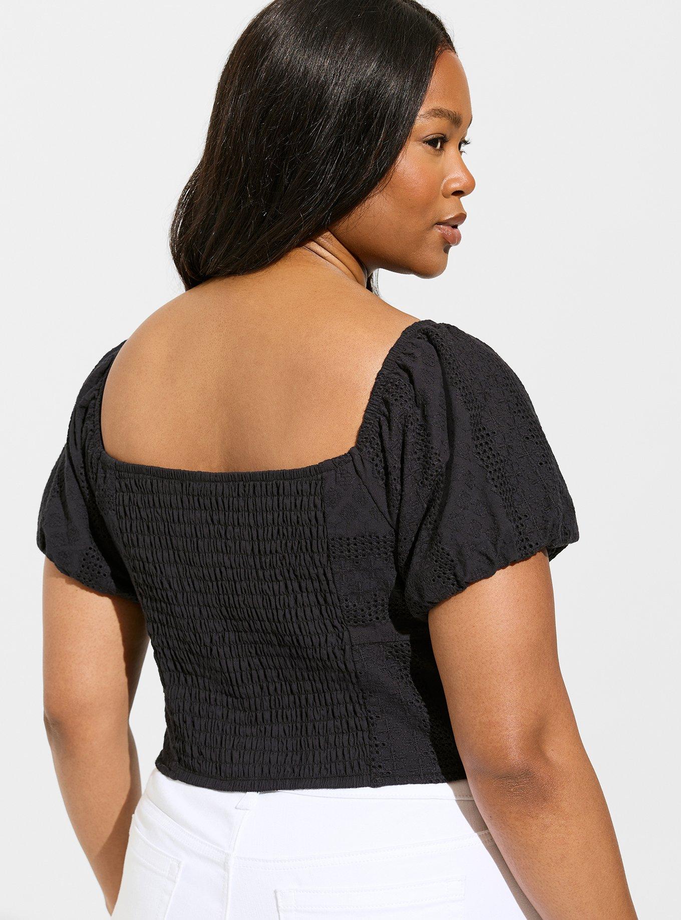 Eyelet Cotton Keyhole Off Shoulder Crop Top