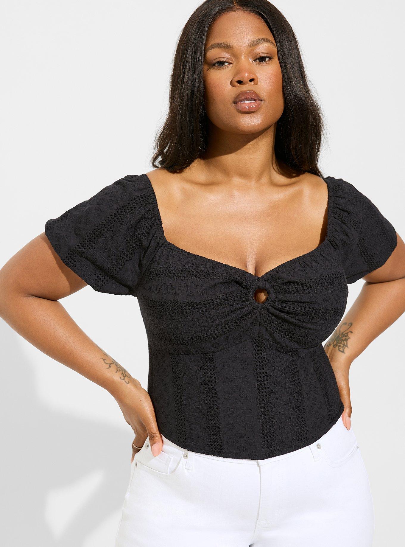 Eyelet Cotton Keyhole Off Shoulder Crop Top