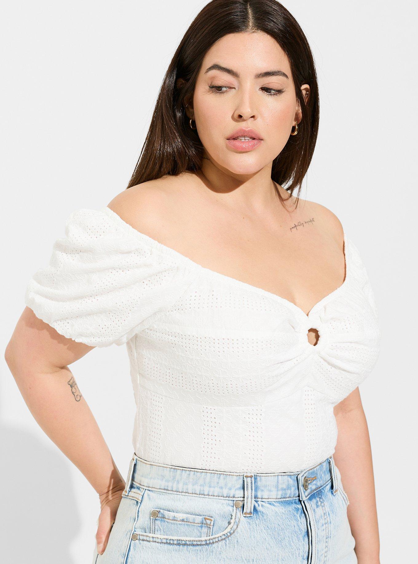 Plus Size Eyelet Cotton Keyhole Off Shoulder Crop Top Torrid