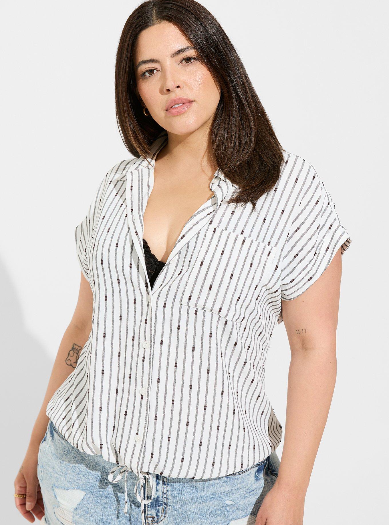 Seersucker Button Up Short Sleeve Crop Top