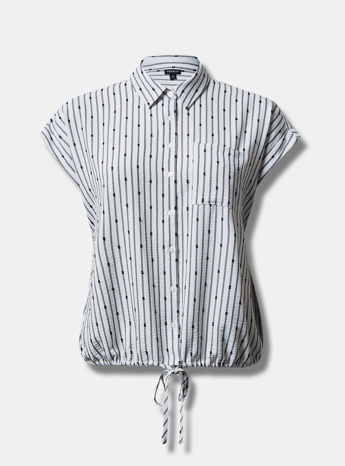 Seersucker Button Up Short Sleeve Crop Top